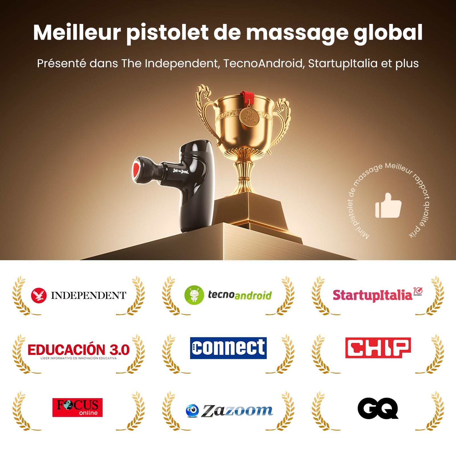 Pistole de Massage avec Thérapie par la Chaleur - Bob and Brad M7 Plus Massseur Musculaire Profond - Pistole de Massage à Percussions pour Soulager les Douleurs et Tensions Musculaires