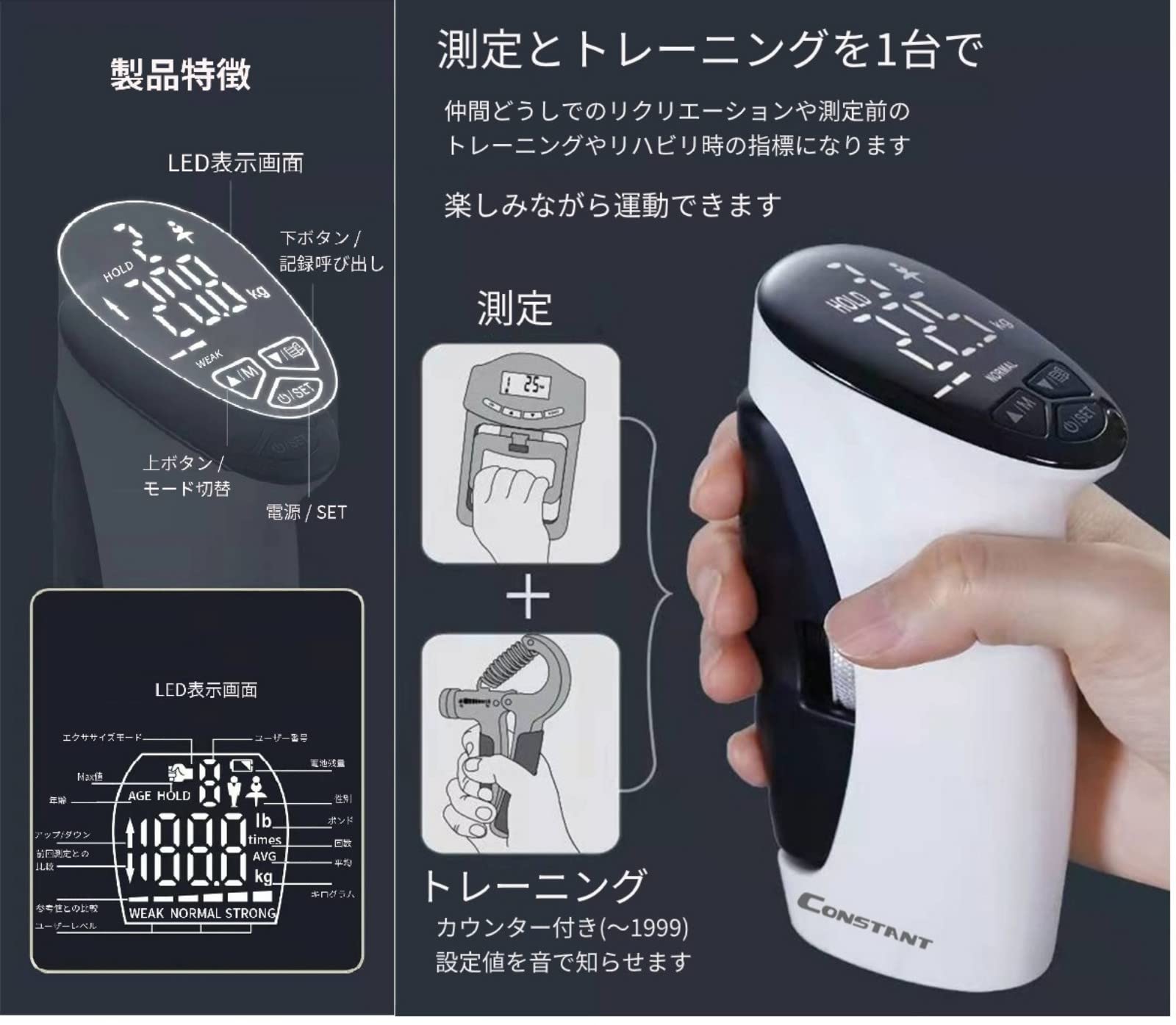 Amazon | NAOTACK デジタル 握力計 LED ディスプレイ 搭載