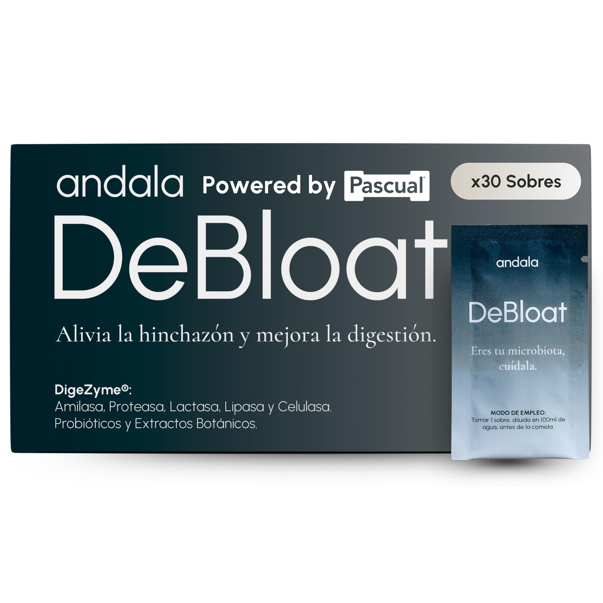 DeBloat - Digezyme Enzimas Digestivas con Probioticos Synbio Alivian Gases e Hinchazon Adultos y Mejoran la Digestion - Curcuma, Manzanilla, Menta e Hinojo - 30 Sobres