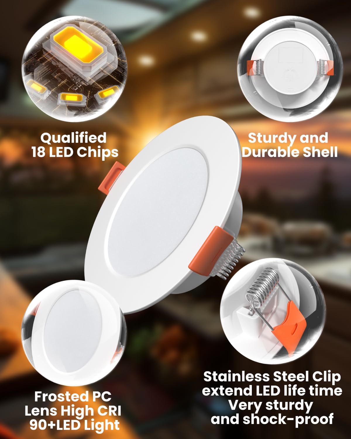 Bonlux Zestaw 2 reflektorów LED do zabudowy, 12 V, możliwość ściemniania, ciepła biel, 3000 K, 3 W, lampa punktowa do zabudowy, ultra płaska lampa sufitowa do łodzi, przyczepy kempingowej, szafy na