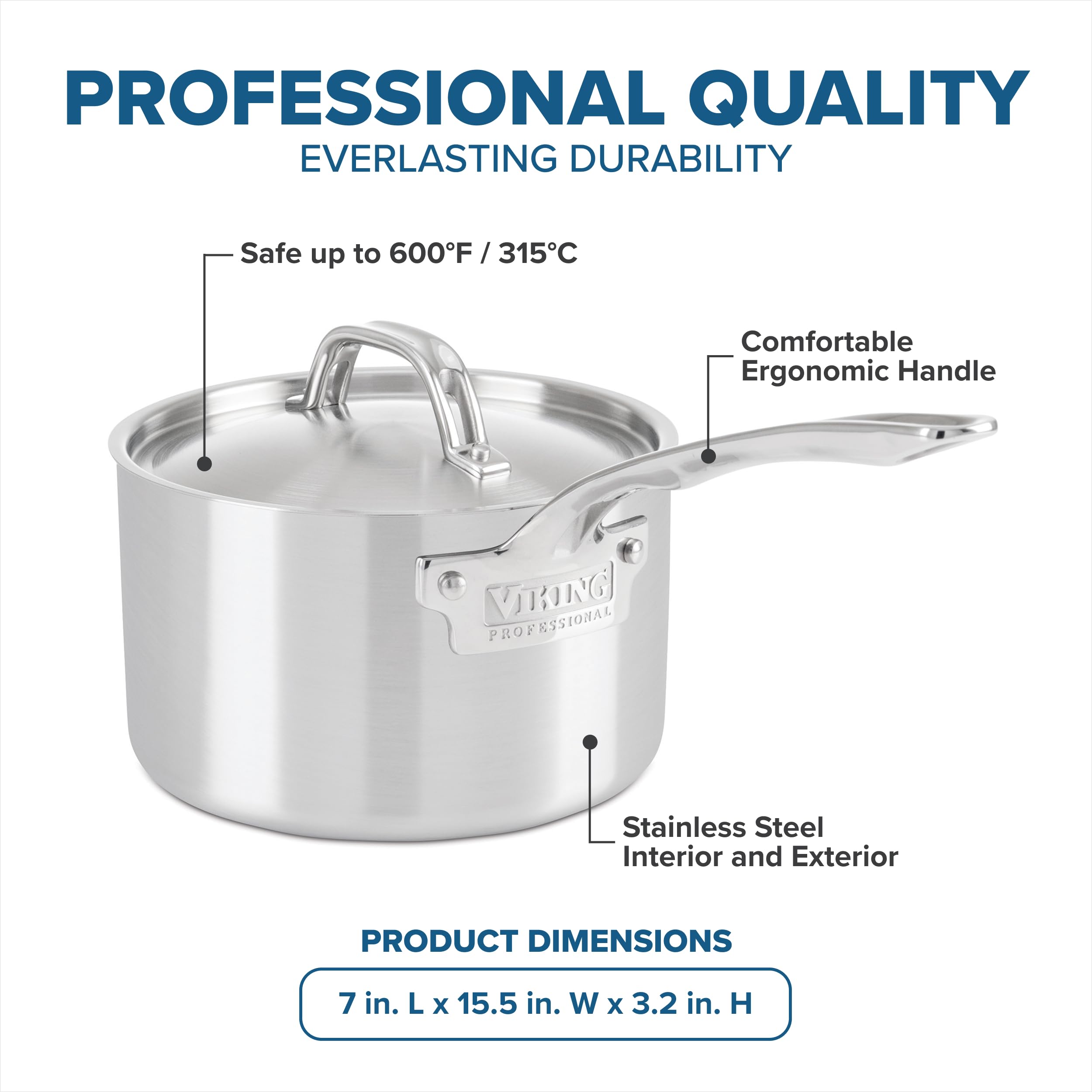 Viking Culinary Set Pentole Acciaio Inox 3 Strati 10 Pezzi – Adatto A Induzione, Forno E Lavastoviglie