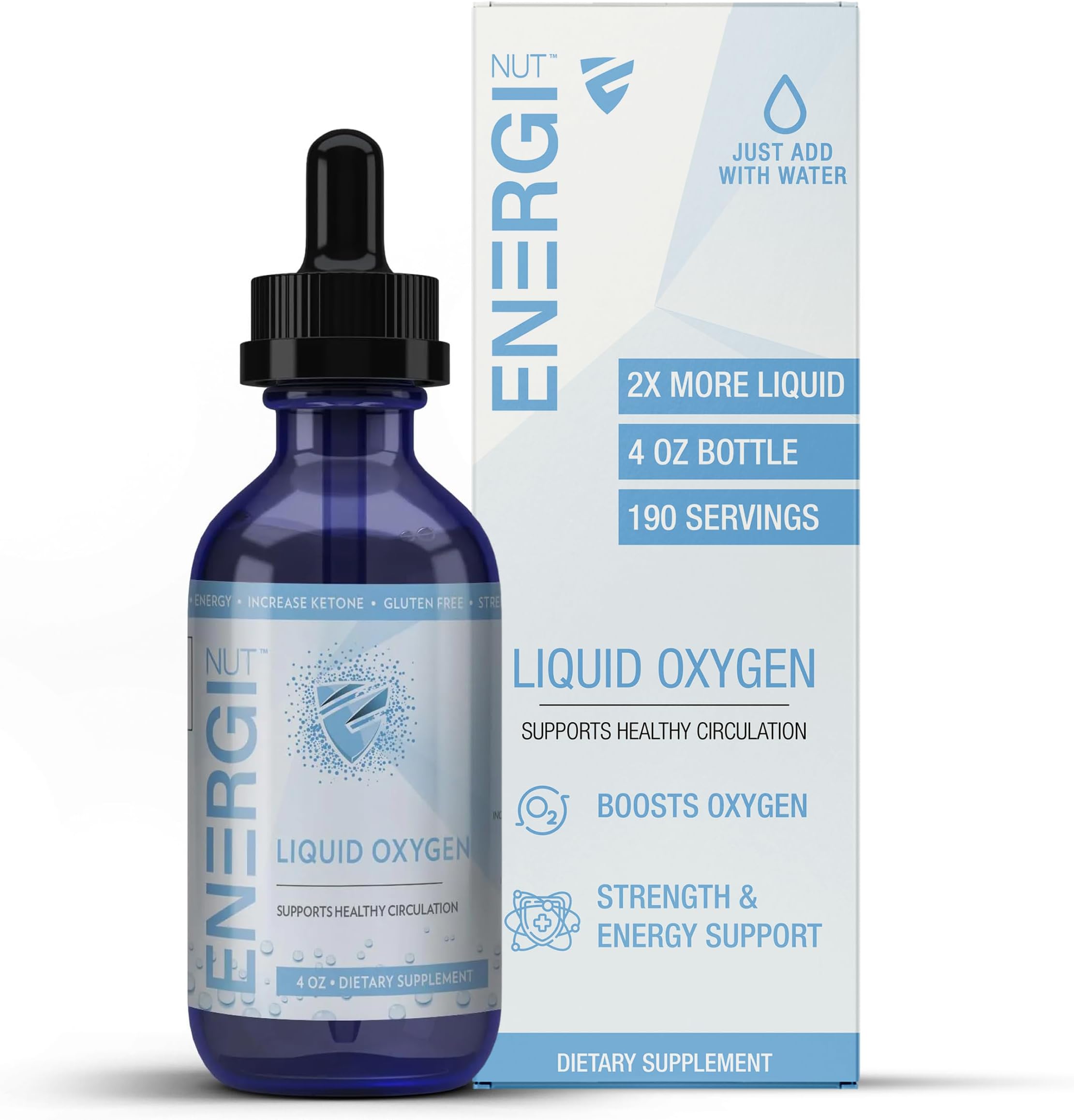 ENERGI Liquid Oxygen Drops, Improves Strength & Boost Oxygen and Energy Levels, Encourages Athletic Performance and Oxygen Boost, 4oz Bottle, 190 Servings