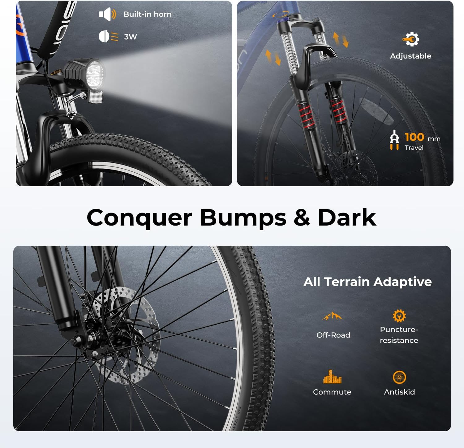 Jasion Electric Mountain Bike Front Fork and Headlight