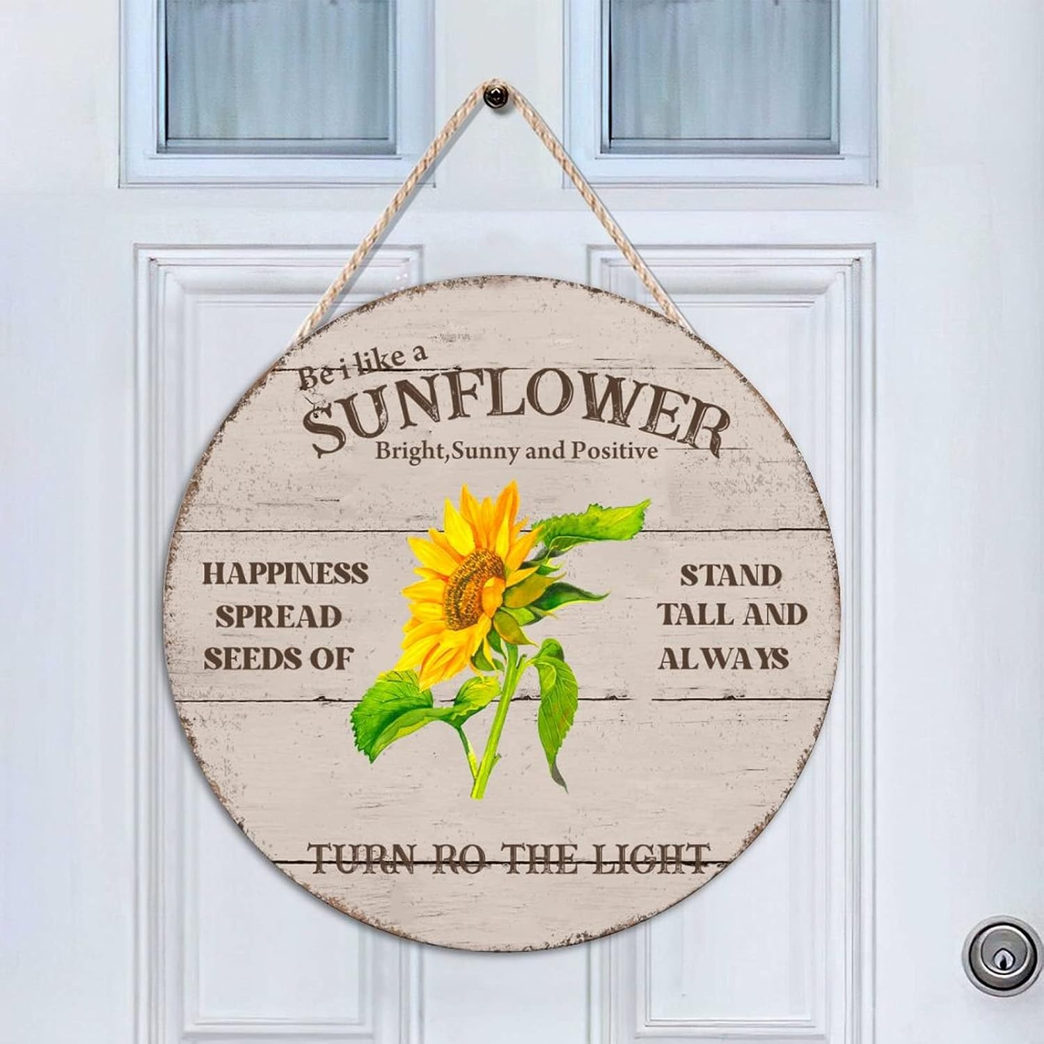 Flower Wall Hanging Sign Plaque, Sunflower Wood Door Sign, Floral 16x16in Front Door Round Wood Sign Farmhouse Backyard Door Hanger Wall Decor Housewarming Gifts