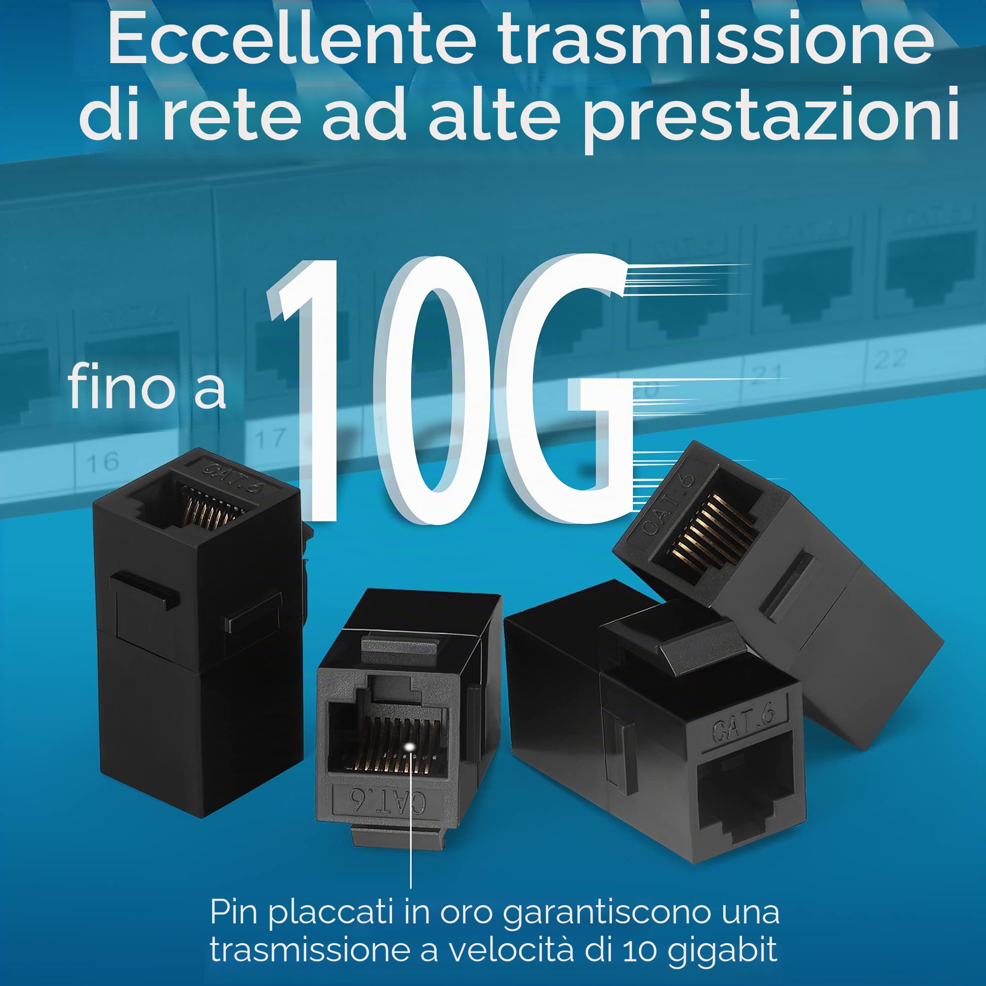 Rapink Patch Panel Cat6 a 24 porte con supporto Keystone in linea 10G, pannello patch PassThru accoppiatore UTP da 19 pollici con barra posteriore rimovibile, pannello patch di rete 1U per cablaggio