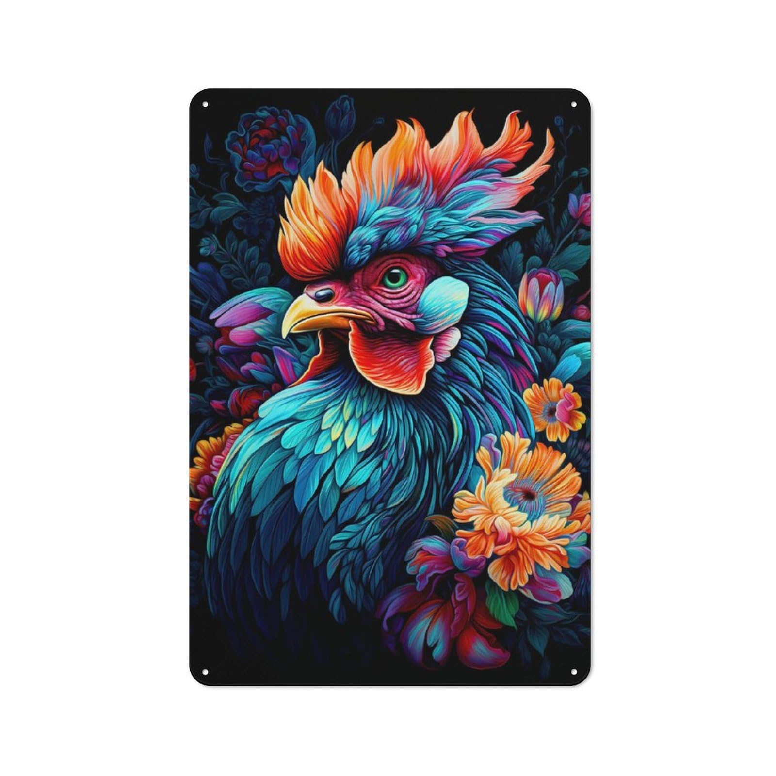 Junmoney Rooster Tin Wall Plaque 30X20cm With For Workshop Wall, Suited To Makers And Diy Enthusiasts