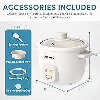 Vista 4 de AROMA® CoreCoat Rice Cooker with Pop-Up Food Steaming Basket (4 Cups Cooked, 2 Cups Uncooked)