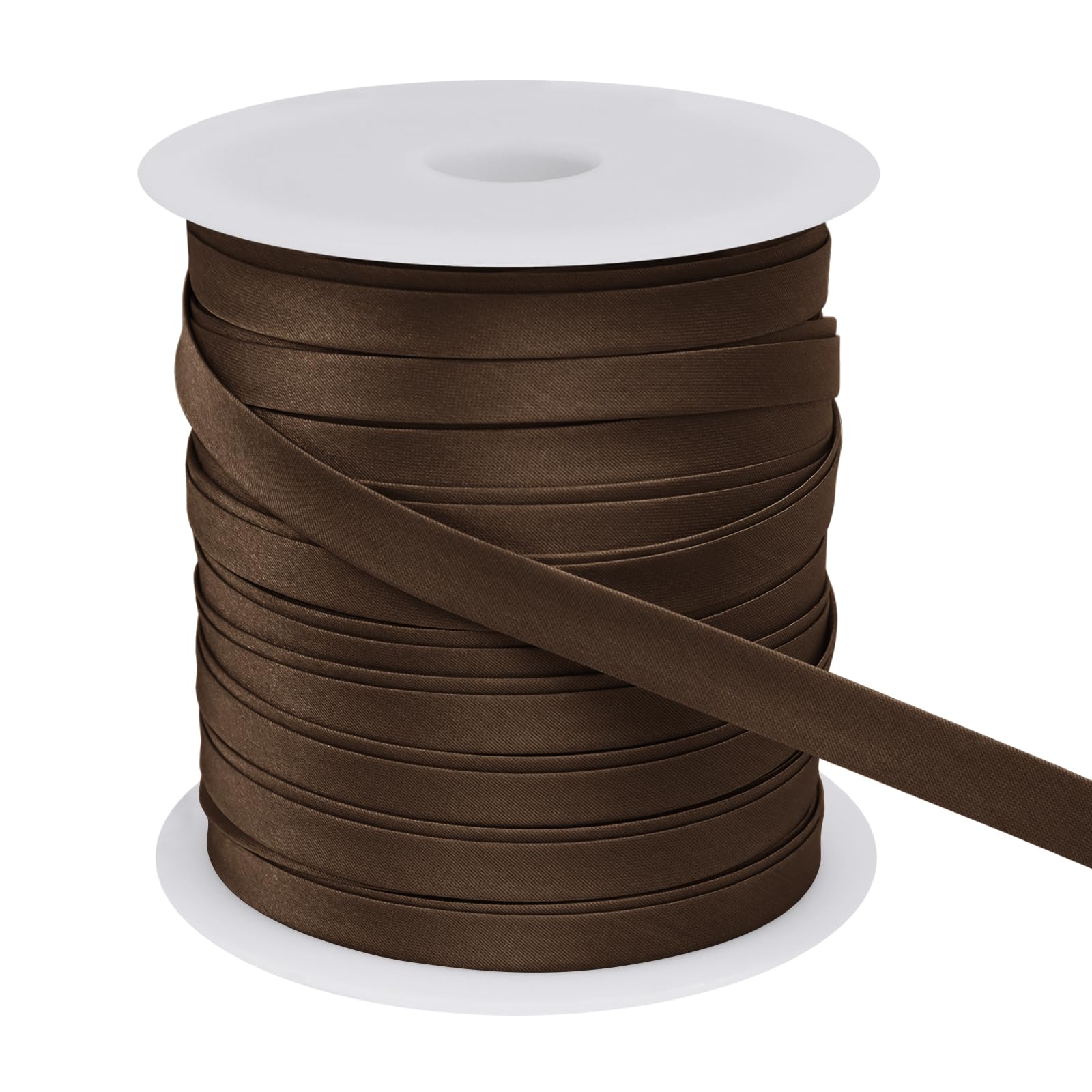 LEREATI Satin Bias Binding Tape for Sewing 2/5 Inch x 50m Sewing Bias Tape Double Fold, Upholstery Webbing Tape for Sewing, Bunting, Seaming, Quilting, Hemming (Light Coffee)