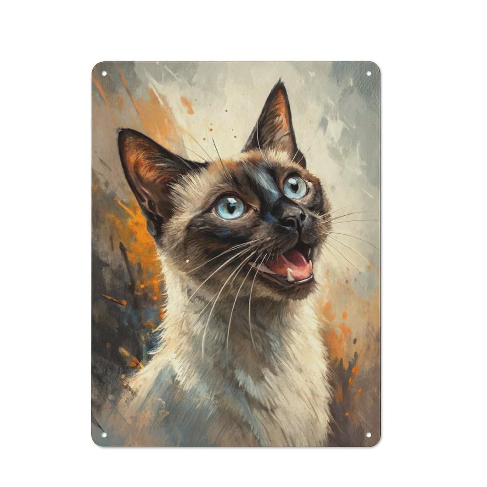 Junmoney Style Retro Siamese Cat Portrait Vintage Metal Sign 40X30cm, Room Wall Plaque For Flat, Dorm Room, Lounge Or Cafe