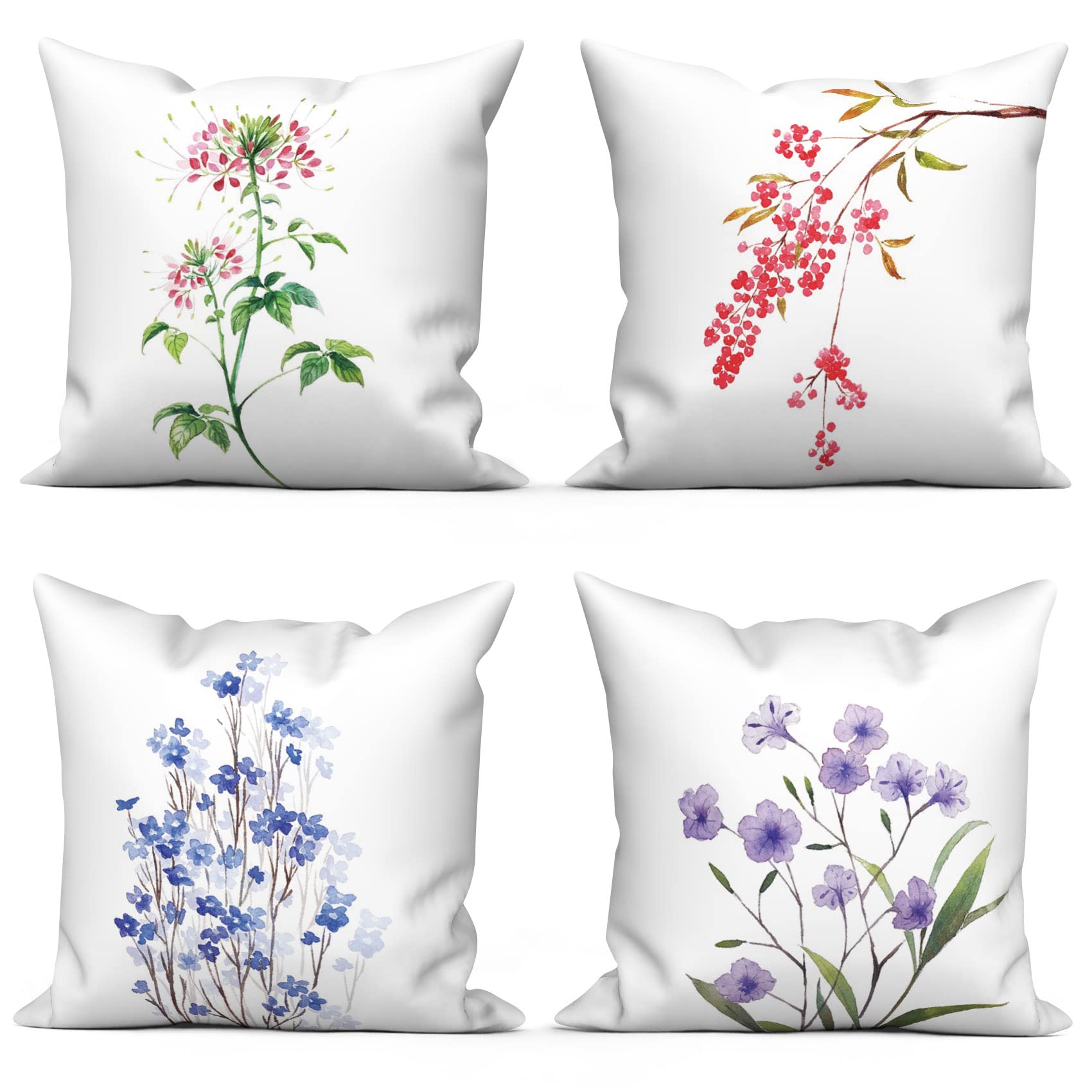 ASDCXZ Spring Pillow Cover 45x45 cm 4pcs Set, Fresh Purple Flower White Sofa Cushion Decorative Cushion Covers Pillow Cover Washable Polyester Flax Textile Outdoor Upholstery Pillow Cover Pillow Cover โ image 1