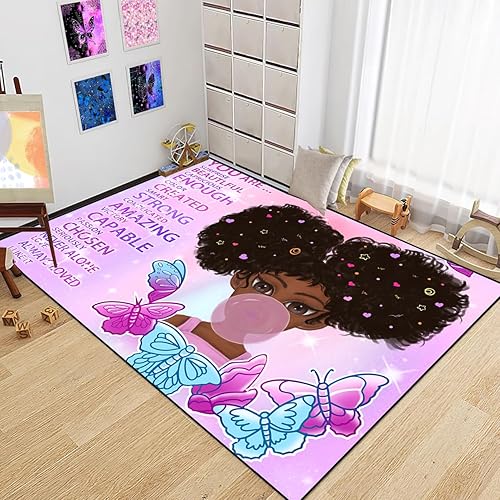 Vista 53 de Alfombras de Niñas Negras Afro para Sala de Estar Alfombras Moradas Dormitorio Decoración Mágica del Hogar Arte Música Niña Sofá Tapetes de Piso