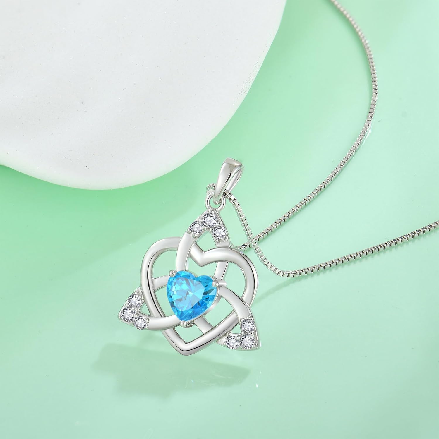 FJ Celtic Knot Necklace 925 Sterling Silver Trinity Love Knot Pendant Irish Good Luck Birthstone Jewelry for Women - Image 3