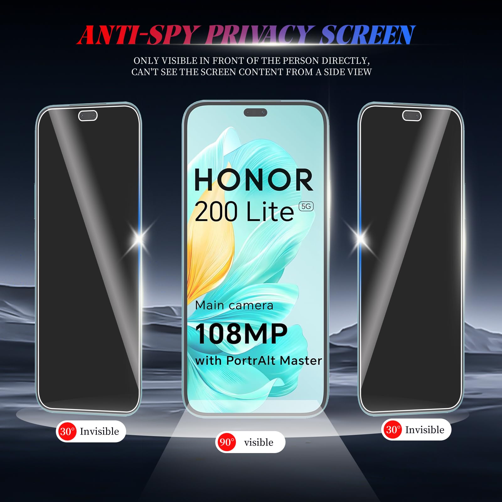 Protezione per lo schermo privacy per Honor 200 Le Vetro temperato anti-spia Honor 200 Le Vetro per fotocamera per Honor 200 Le Vetro da 6,7 pollici  202192403