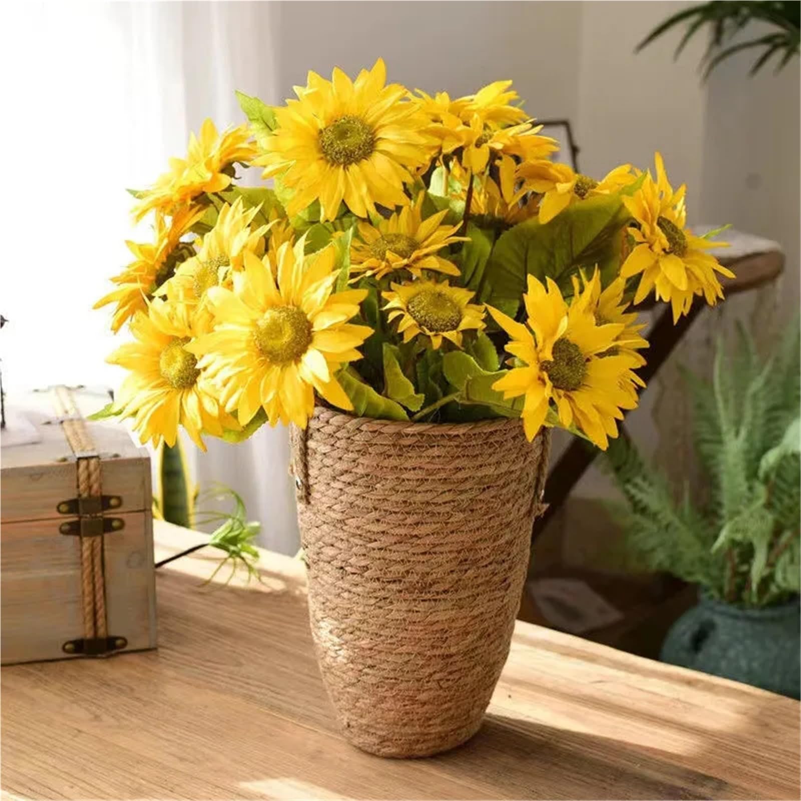 Cache Pot en Osier Grand Panier de jardinière en Osier, Pot Fleur, décoration Jardin Maison, Seau à Linge, paniers Rangement for vêtements Sales, Porte-Jouets(Size M 21x35cm)
