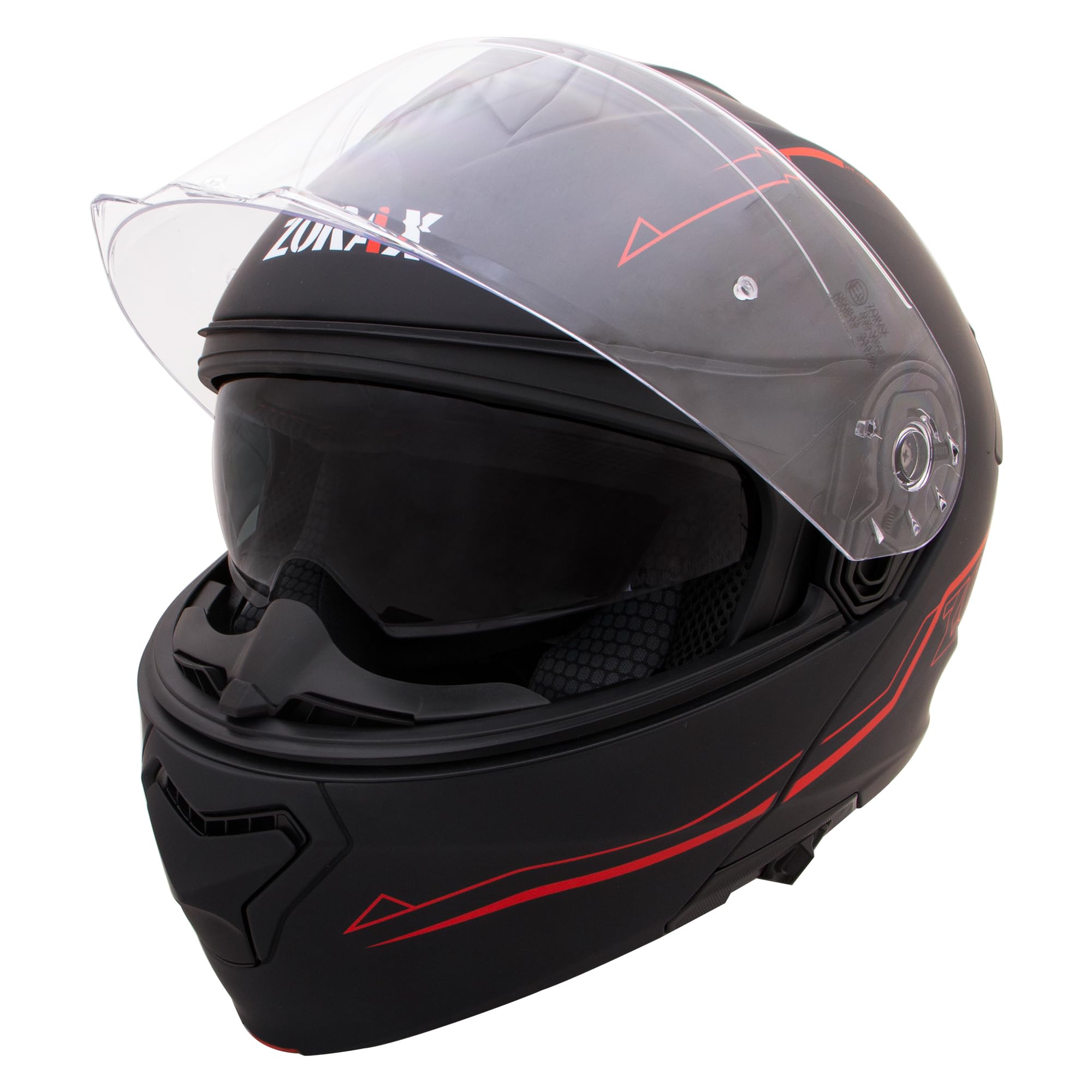 Zorax Matt Schwarz/Rot L (59-60cm) Klapphelm Integralhelm mit Doppelvisier Motorradhelm Damen und Herren ECE 2206 Genehmigt