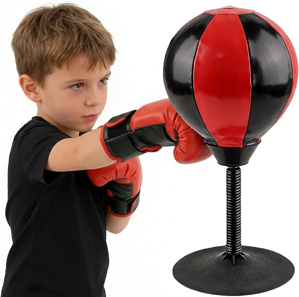 Mini Punching Ball, Hauteur 40 cm Punching Ball Ventouse, Punching Ball de Table, Mini Punching Ball de Bureau Anti-Stress Cadeau Amusant pour Amis ou Collègues pour Maison Bureau - 1