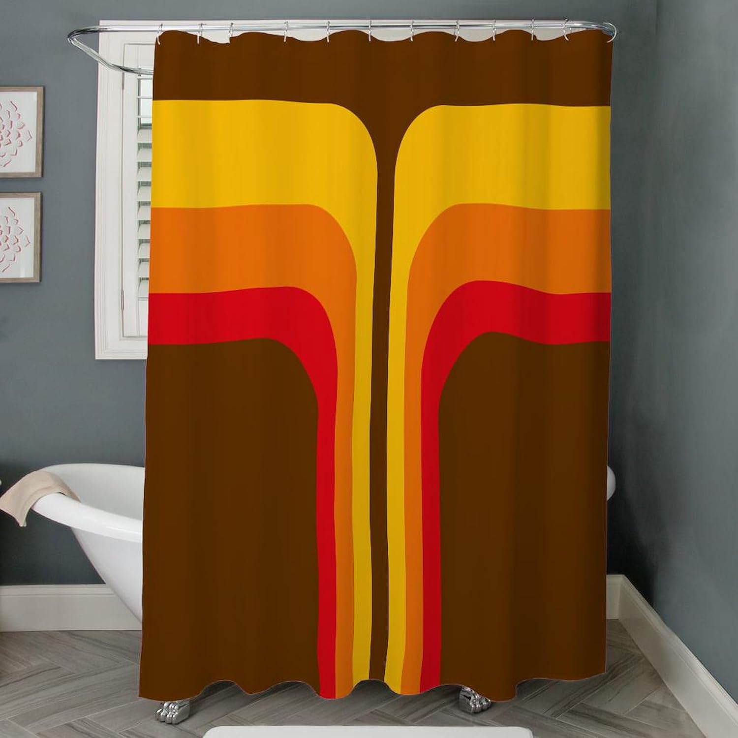 CafePress Retro Geometric Brown Decorative Fabric Shower Curtain