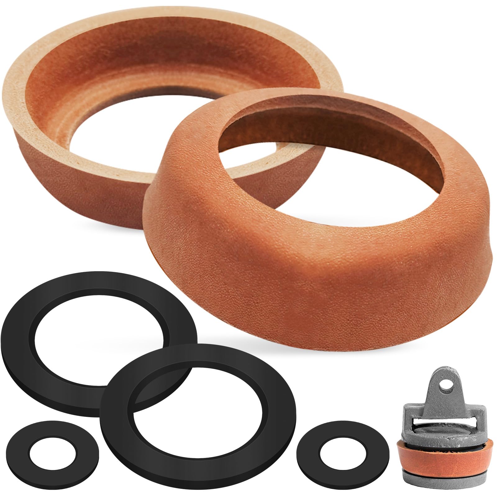 2Pcs 75 Type Handle Pump Leather Gasket Piston Sleeve, Durable Replacement Pistons Seal Set, Waterproof O-Ring Plunger Cuff Covers & Washers Maintenance Spare Parts for Garden & Well Hand Water Pumps