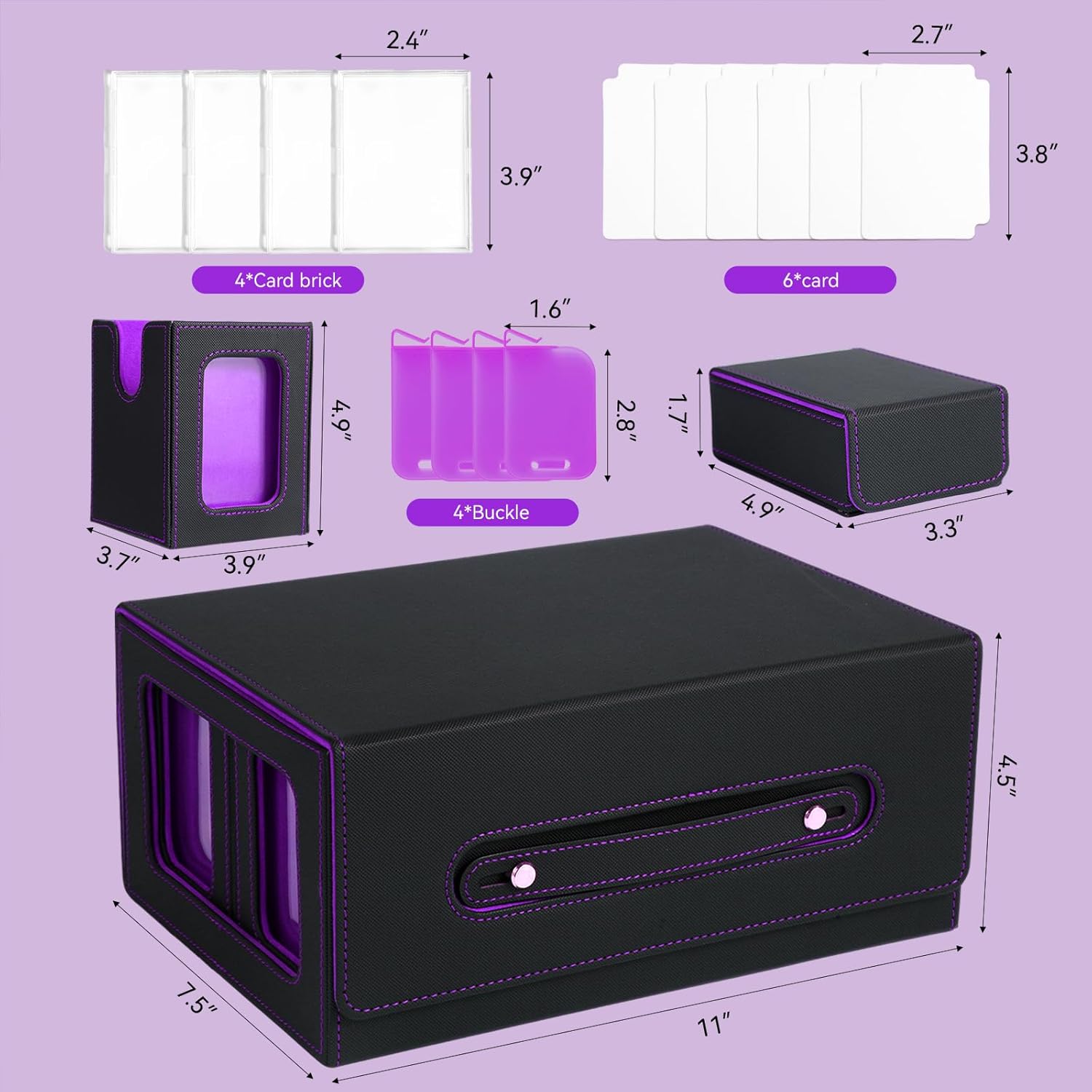 Trading Card Storage Box with Commander Display - 6 IN 1 Card Storage Deck Case, Commander Trading Card Cases with Portable Handle & Viewing Windows for MTG TCG Baskball Game Sports Cards