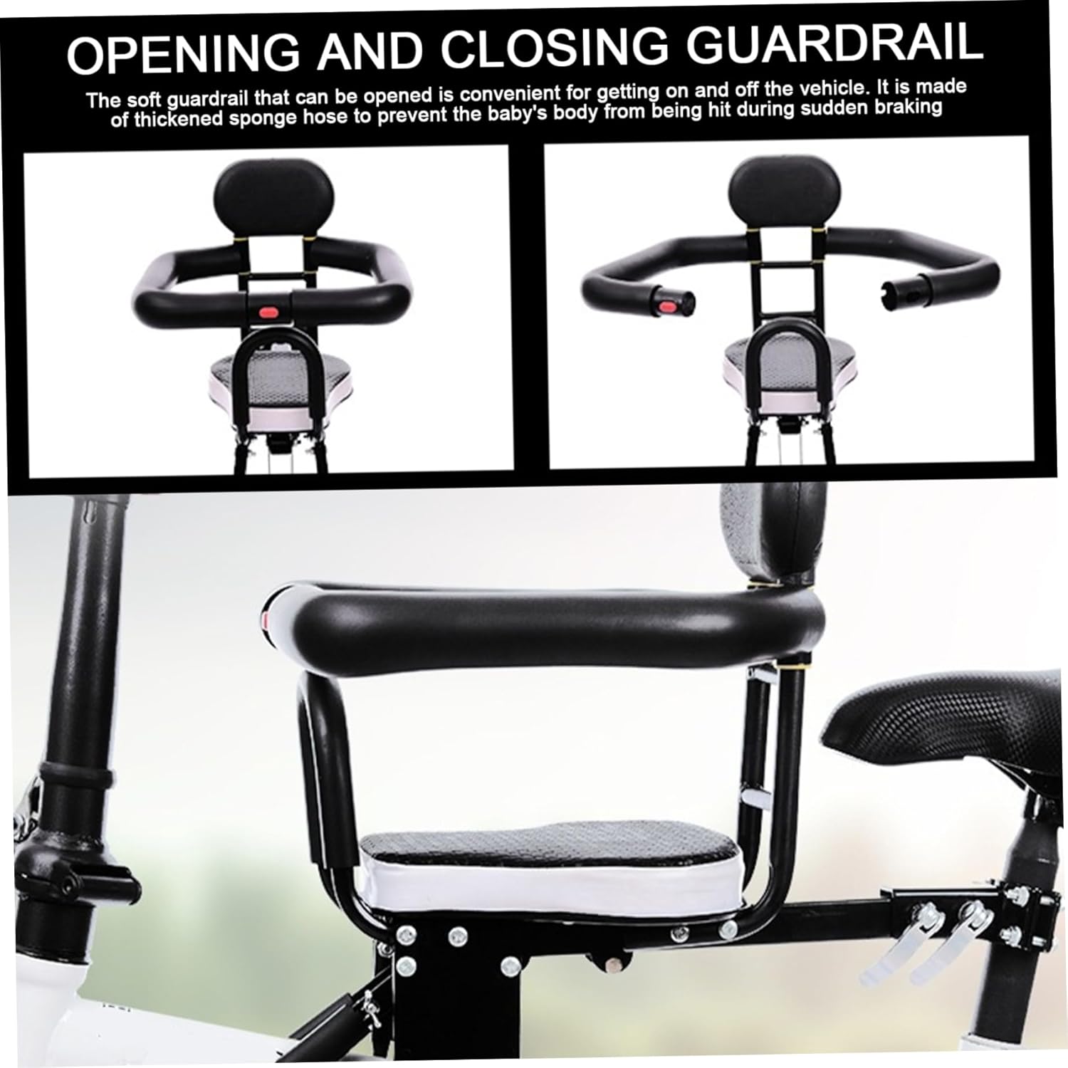 Bike Seat for Kids Front Mounted Toddler Bike Seat Easy to Install with Back Rest, Foot Pedal, Quick Realease Attachment for Children 2-5 Years, Style2, Child Seats