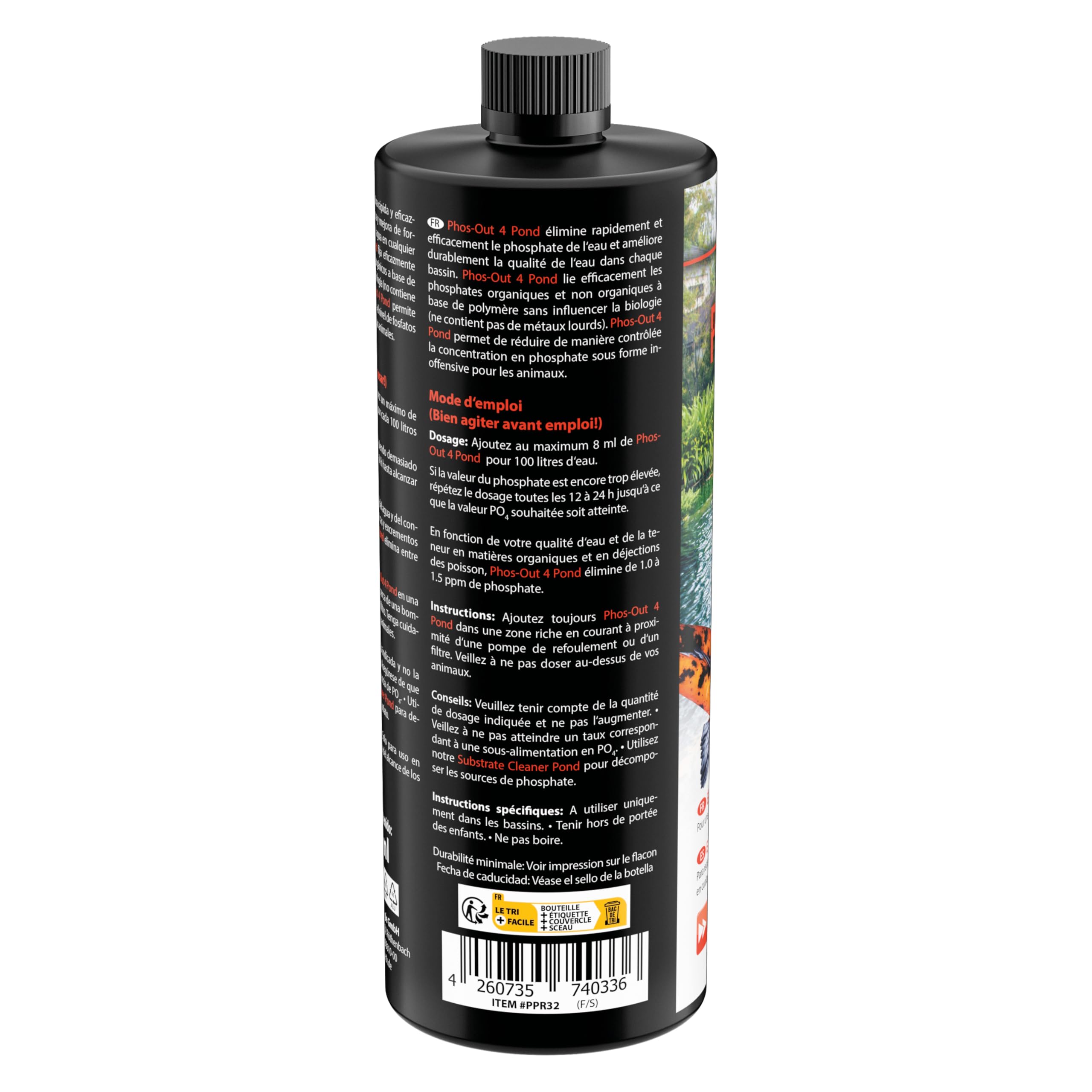 Anti-Phosphates pour Bassin 946 ML - Phos-Out 4 Réduction PO4 | anti-phosphates, sans lanthane, baisse rapide du PO4, contre algues, bassin de baignade, bassin de jardin, bassin à koïs