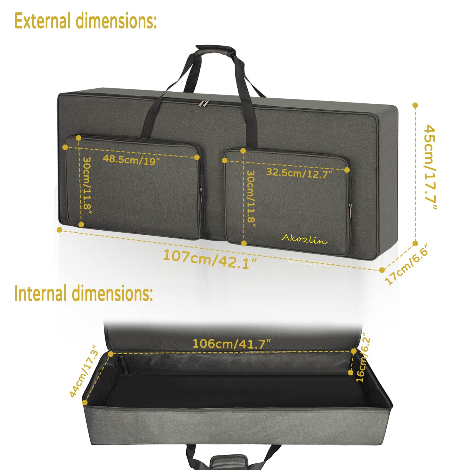 AKOZLIN 61 Keyboardtasche,Tragbar,Gepolstert,Wasserdicht,Oxford-Stoff | Gepolstert, Gigbag, Universell, Wasserdicht,10 mm Perlwatte-Polsterung,107 x 45 x 17 cm