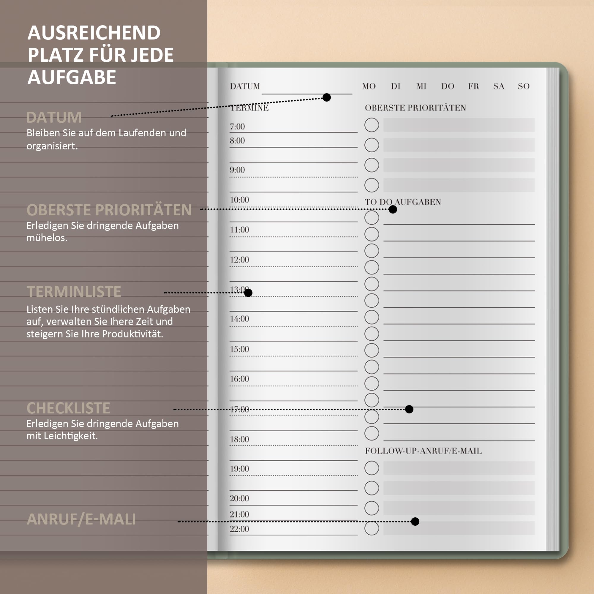 BIROYAL Daily Planner Undated A5, Daily Planner, To Do Planner with Appointment, Notes & Planning, 7 AM to 10 PM - Image 3