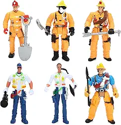 ONEST 6 Pieces Firefighter Action Figures Firefighter Figurines 4" Action Figures with Hats & Accessories for Party Decoration