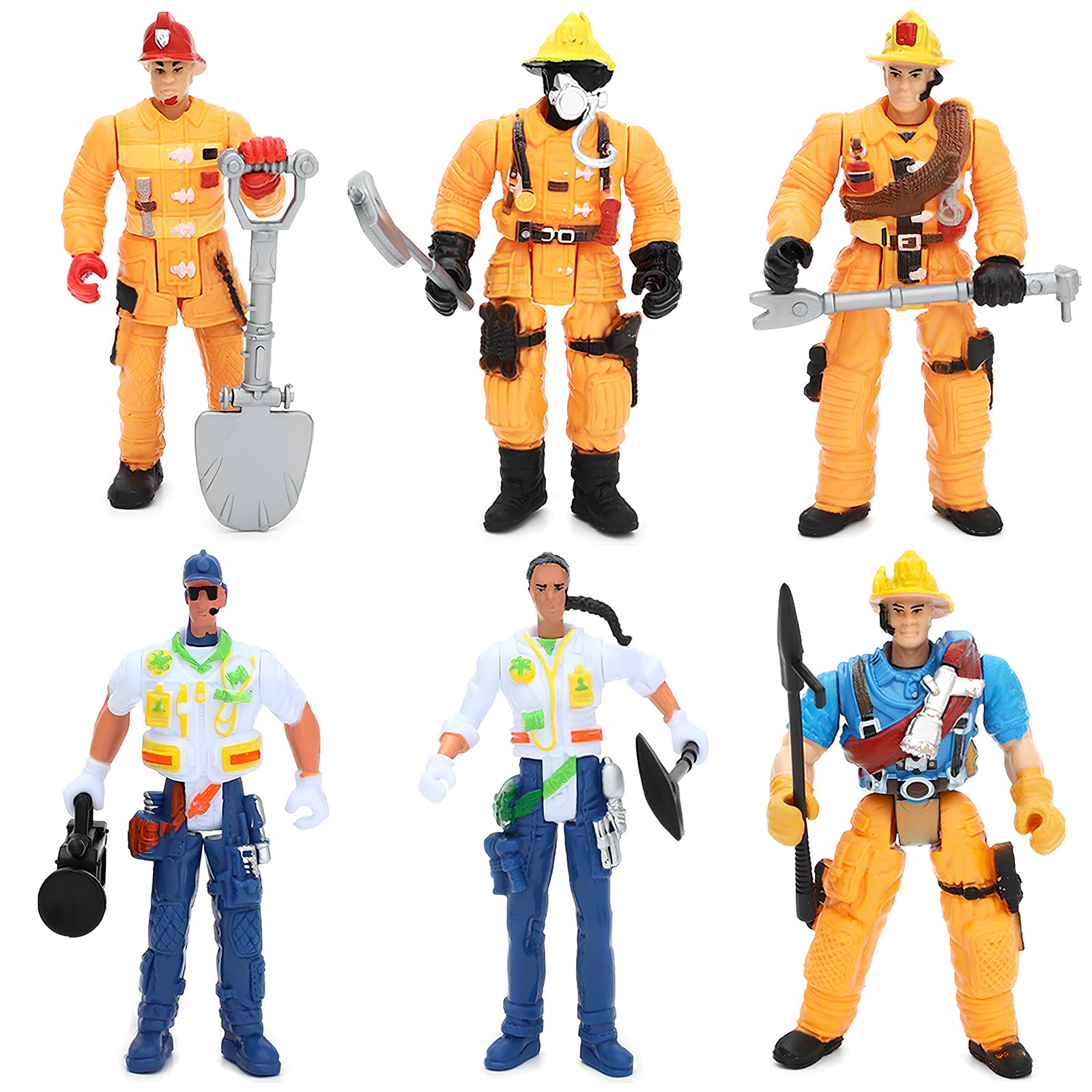 ONEST 6 Pieces Firefighter Action Figures Firefighter Figurines 4" Action Figures with Hats & Accessories for Party Decoration
