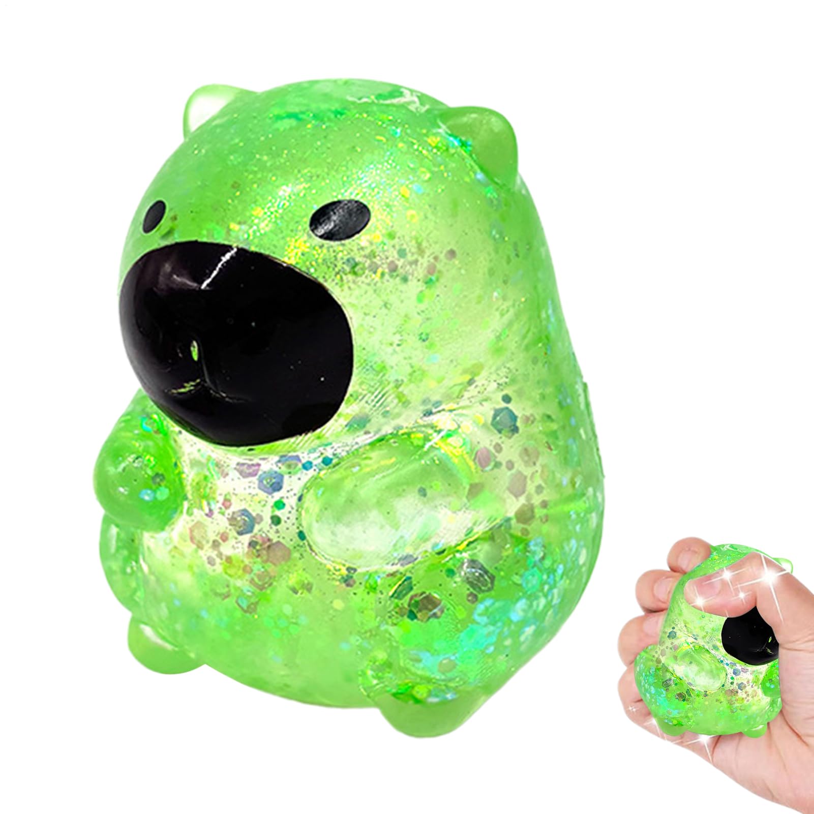 Squishy Capybara Fidget Toy, 3.35'' Glitter Capybara Toy, Sequin Filled Gummy Water Pig, Washable Stretchy Sensory Toy, Slow Rebound Rubber Stress Ball Animal Pinch Toy, for Stress