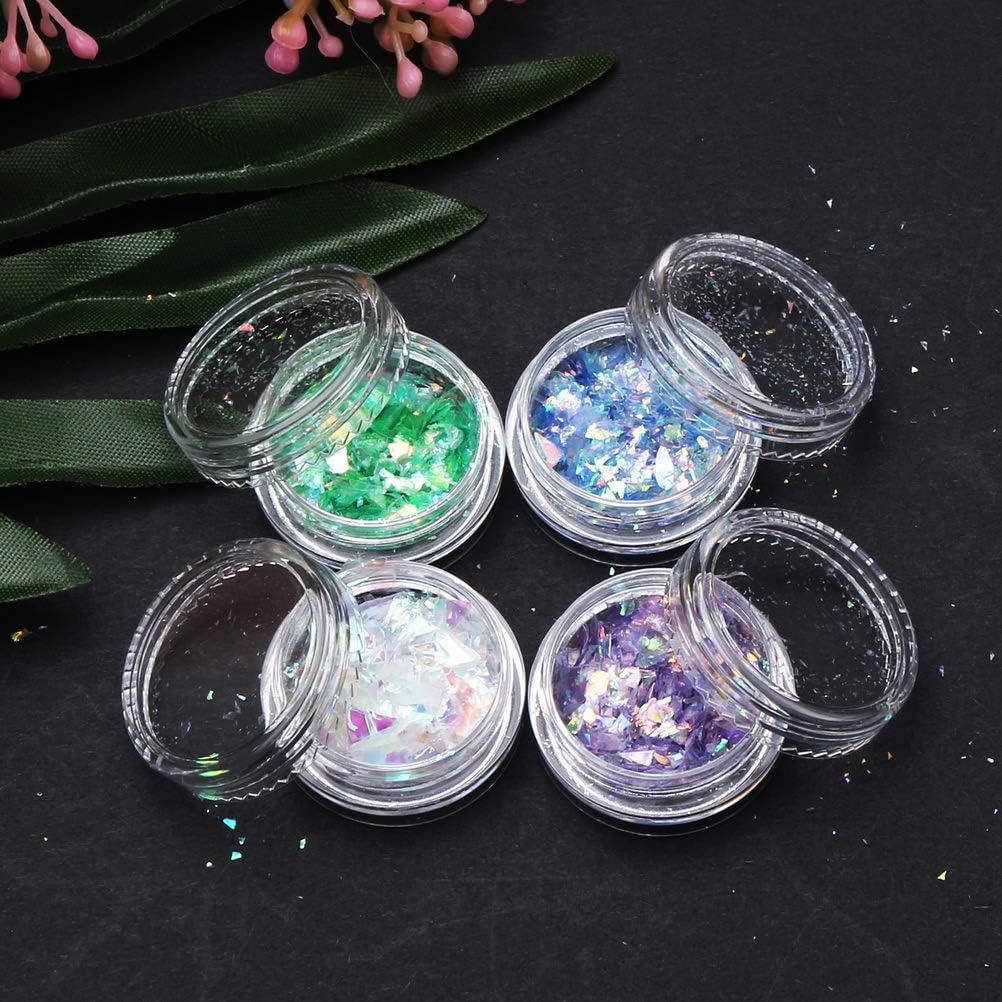 4 Boxes Colorful Nail Sequins, Holographic Nail Sequins Iridescent Glitter Flakes with Nail Tweezers for Face Eyes Nail Art Decoration