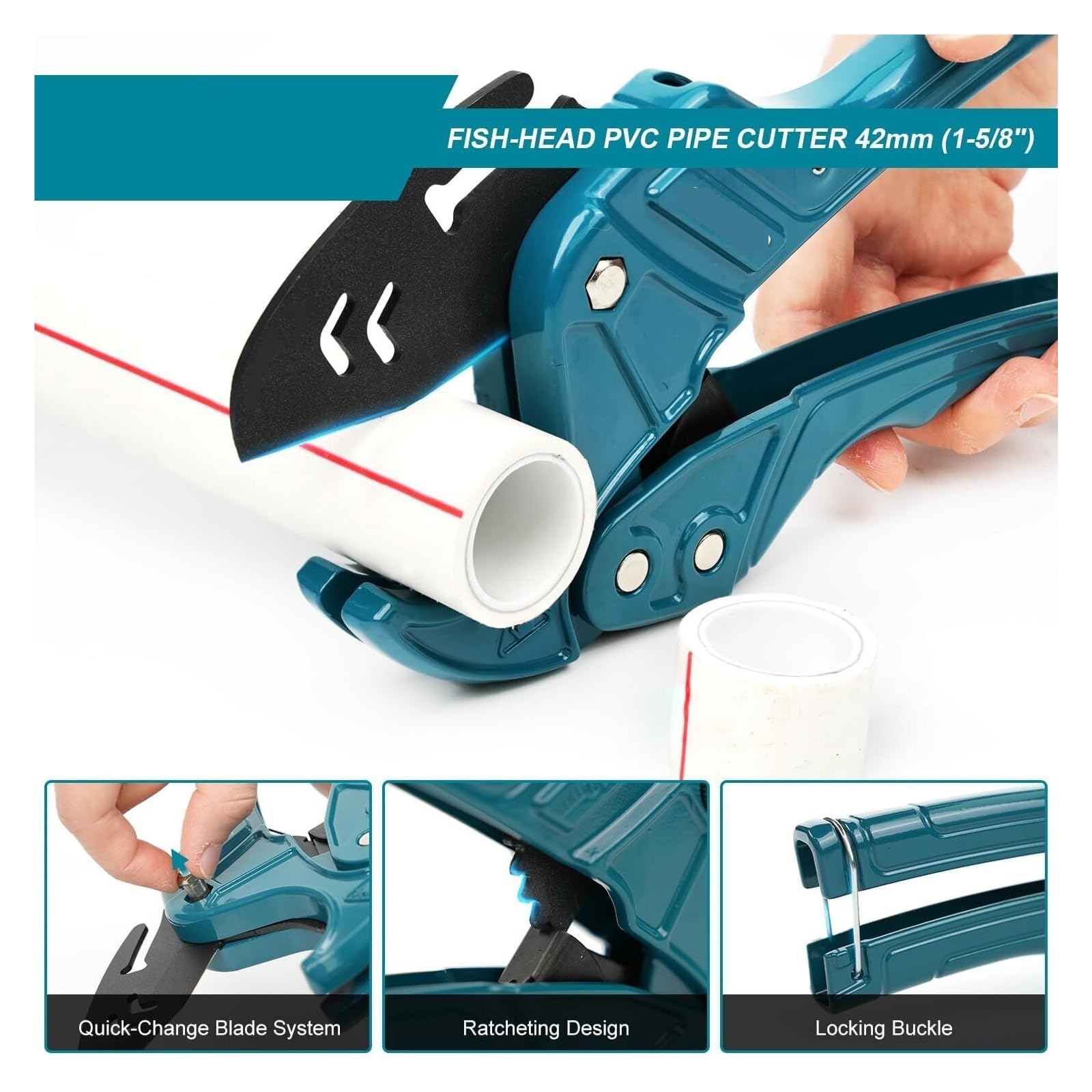Cortador de tubos de PVC, herramienta de corte de trinquete resistente para mangueras y tuberías, corta hasta 42 mm, ideal para diversas aplicaciones