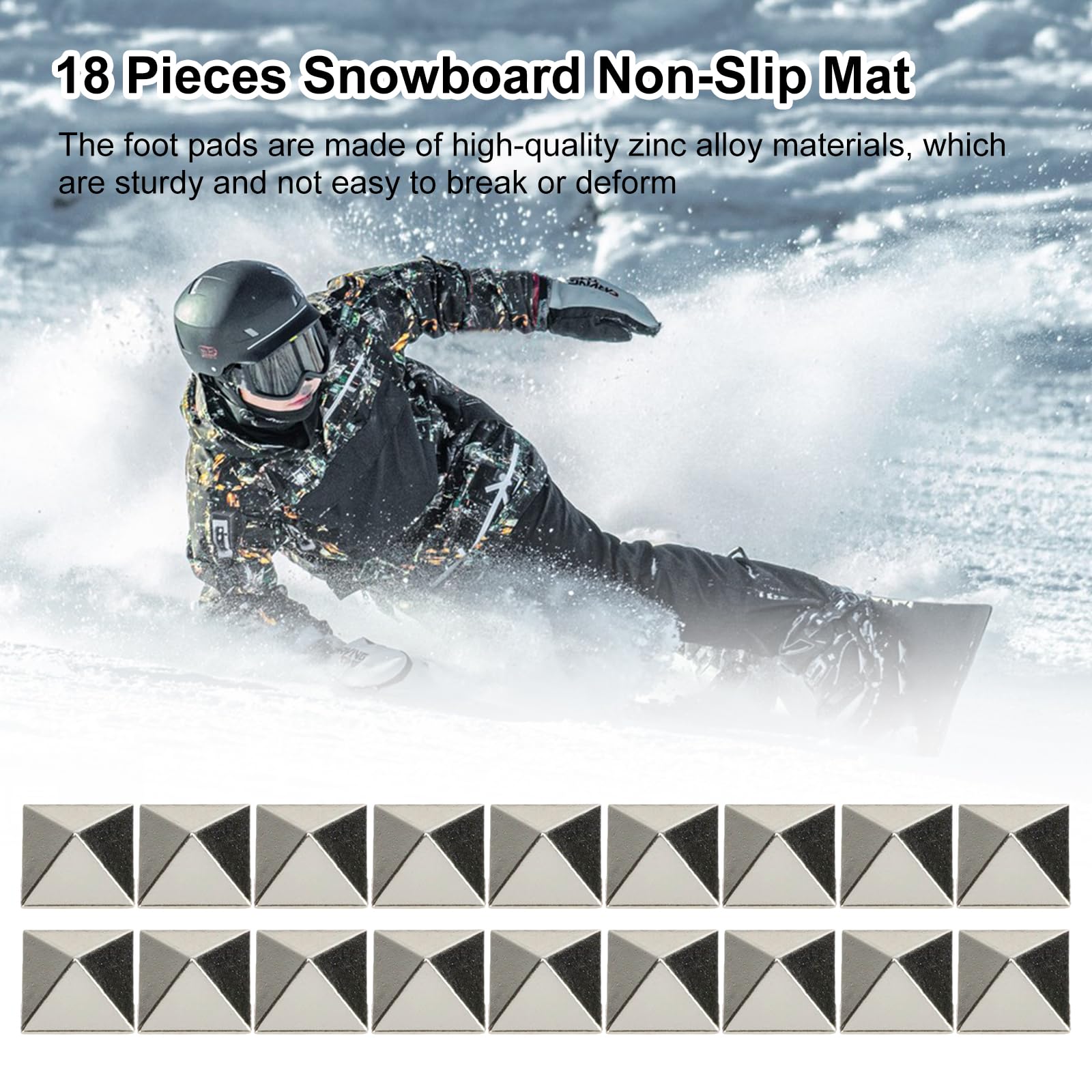 18 Pezzi Stomp Pad Snowboard, Pad da Snowboard, Pyramid Studs Pad Snowboard Antiscivolo, Tappetino Autoadesivo Per Sci, Snowboard, Offre Una Presa Aggiuntiva Durante Lo Snowboard Per Uomo E Donna