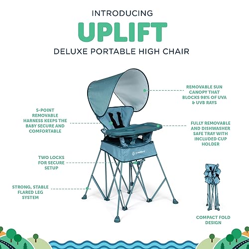 Miniatura 10 de Baby Delight Go with Me Uplift Deluxe - Silla alta portátil para interiores y exteriores color verde azulado y gris