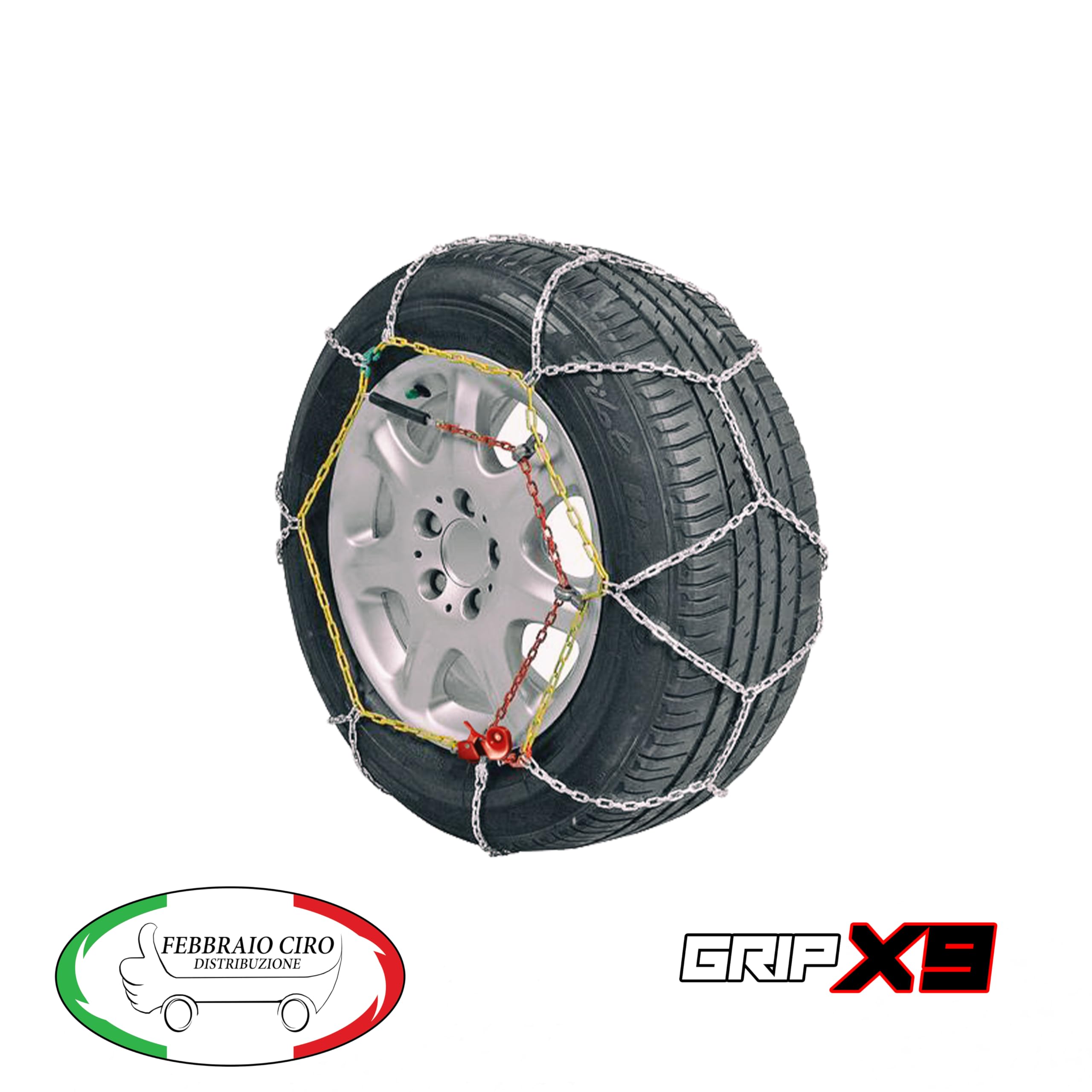 Catene da Neve da 9mm Omologate TÜV GS Onorm Gruppo 95 Compatibile con Varie Misure di Pneumatici Lega di Acciaio Montaggio Facile con Tensore Auto-bloccante
