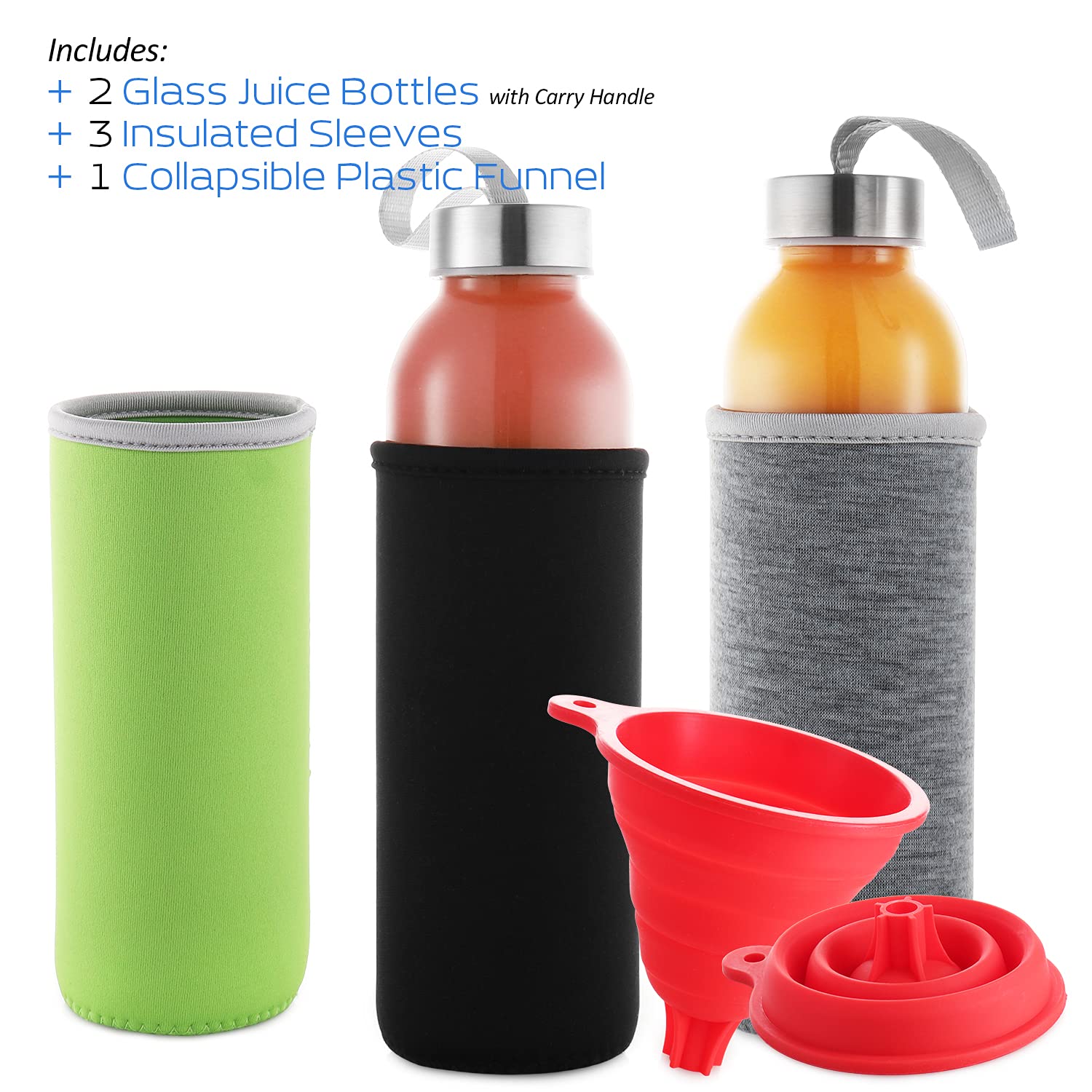 JoyTable Citrus Juicer - Professional Hand Juicer Citrus Squeezer - 7 PC Juicer Press - Metal Grapefruit, Orange & Lemon Juicer Squeezer with Glass Bottles, Sleeves & Funnel - Black