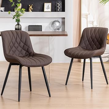 YOUNUOKE Dining Chairs Set of 2 Mid Century Modern Kitchen Chair Comfortable Upholstered Faux Leather Dinner Chairs for Kitchen Dining Room, Brown