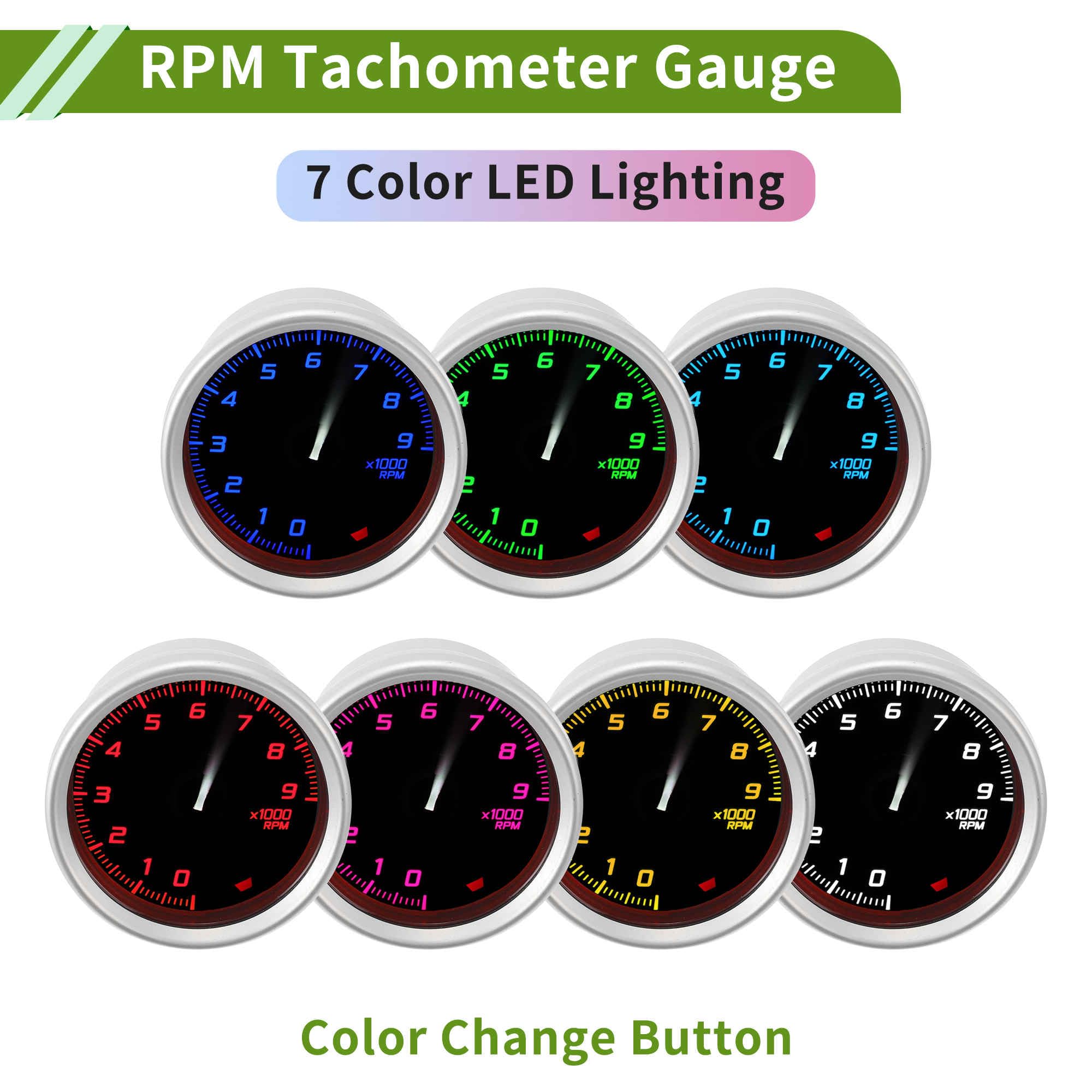 Tacómetro RPM Colorido 1Pc 0-9000RPM 52mm Para Coche 12V