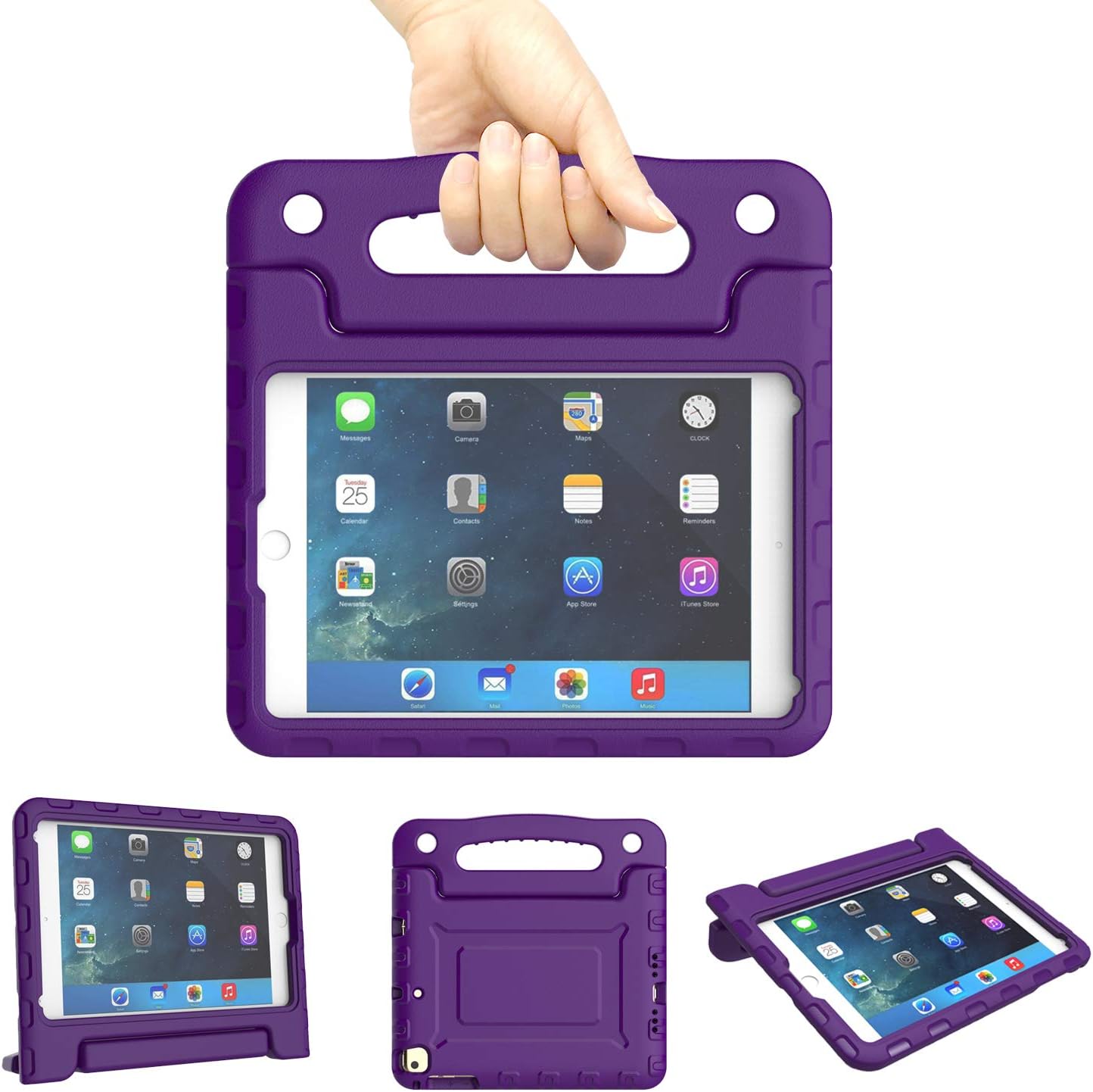 Kids Case for iPad Mini 1 2 3 4 5 Generation - Lightweight Shockproof Convertible Protection Cover with Built-in Handle Stand Children Tablet and 2019 - Retina Display (Purple)
