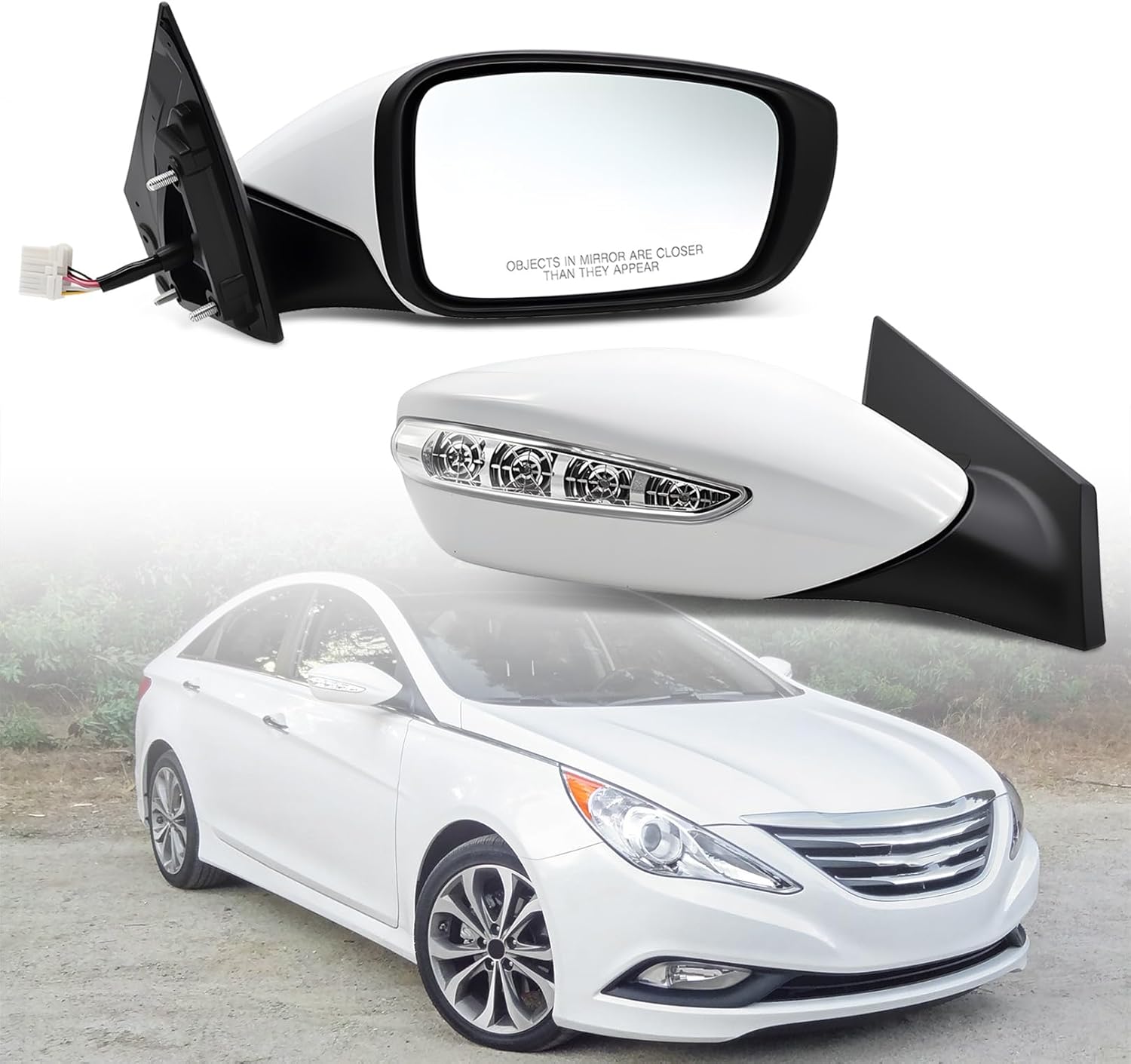 Passenger Side Mirror Assembly 7Pins Compatible with 2011-2014 Sonata with Heated Turn Signal Power Glass Manual Folding White 87620-3Q110 HY1321168 (Right)