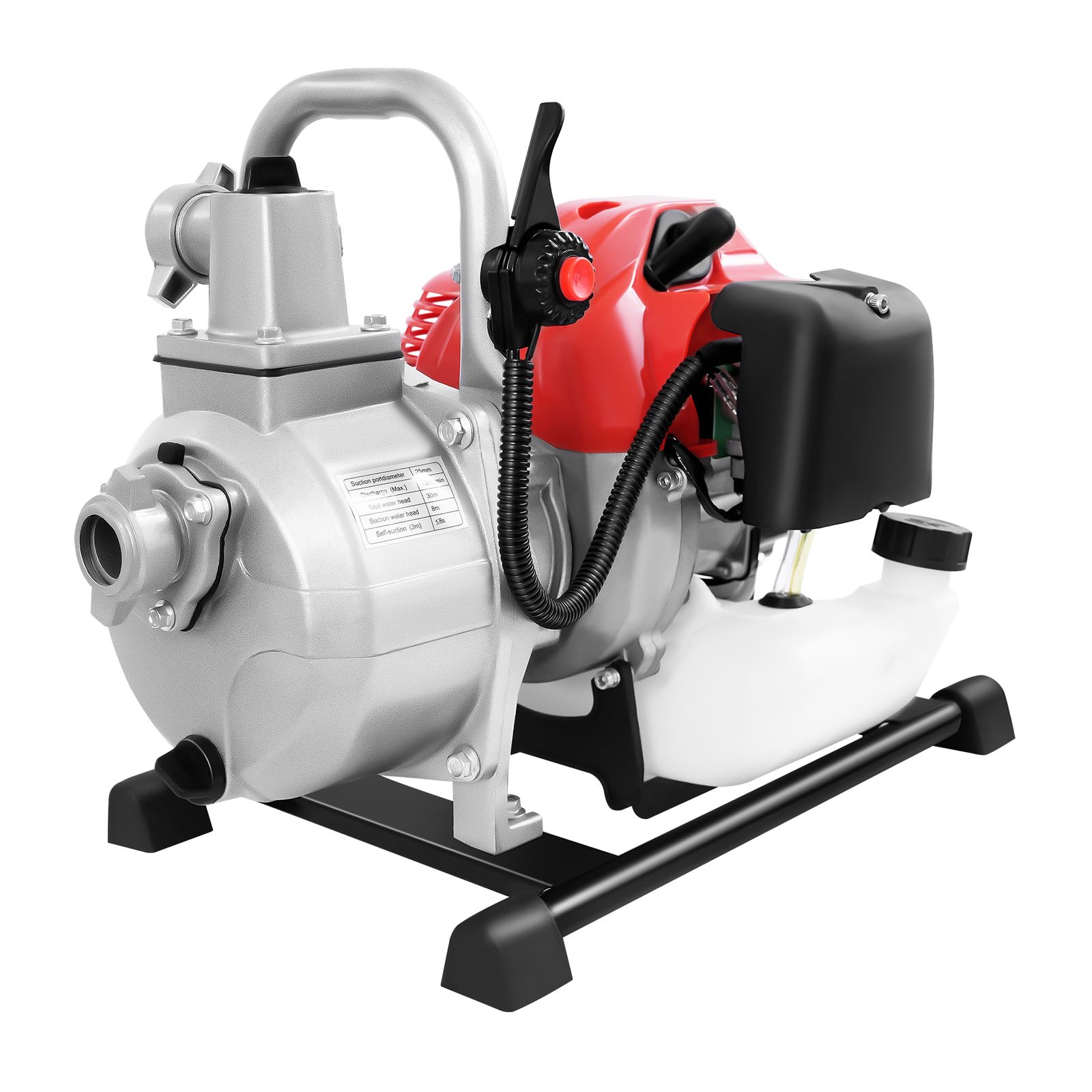 Pompa dell'acqua a benzina, 1250 Watt, 43 cc, 2 cavalli, pompa da giardino a 2 tempi, pompa per laghetto da 1 pollice, per serbatoi di irrigazione, risciacquo
