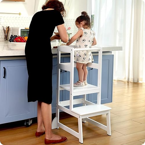 Miniatura 3 de Taburete de cocina ajustable en altura para niños pequeños, taburete de aprendizaje Montessori para niños, torre de pie para bebé, ayudante de pie