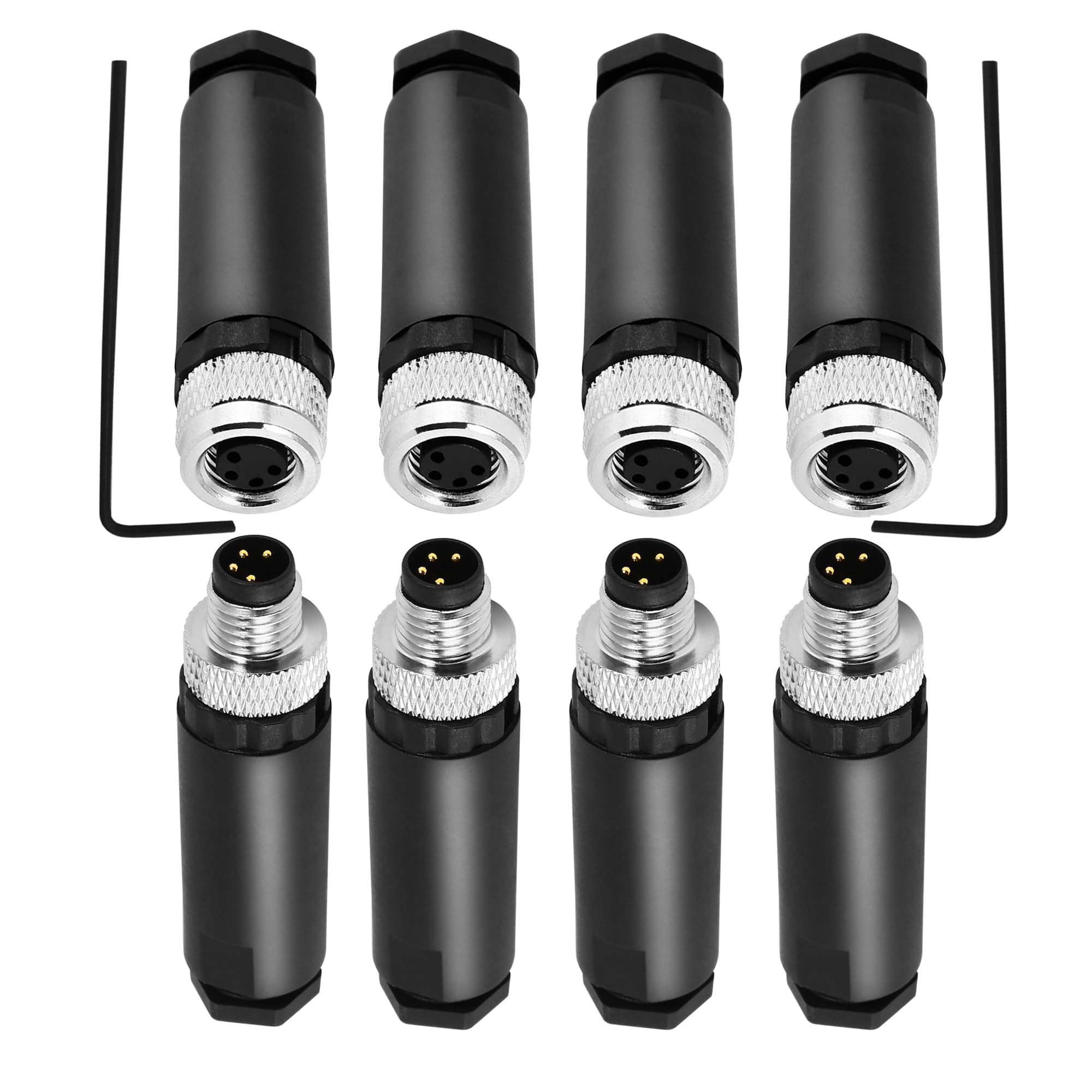 Solnique M8 4-Pin Male & Female Aviation Wire Connector, Waterproof IP67 Panel Mount Connector, 8mm Industrial Circular Sensor Interface, A-Coded, Durable for Outdoor Use, 8-Pack