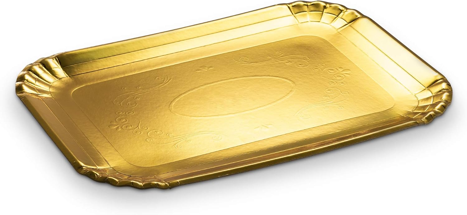 Plasticpro Rectangular Gold Board Serving Trays - Serving Platters Rectangle 9X13 Disposable Party Dish Gold, Pack of 4
