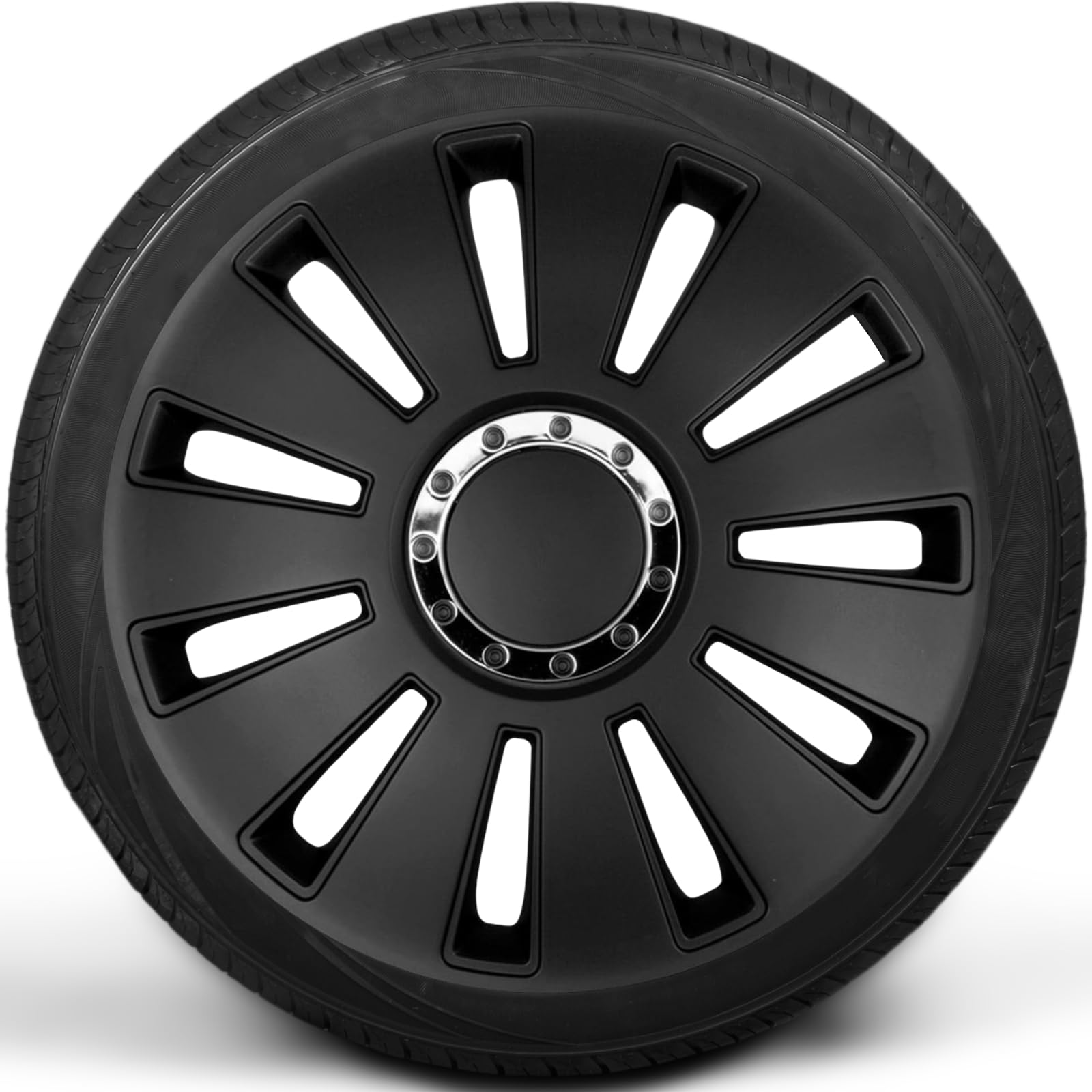 Copricerchi di alta qualità, 17 pollici, colore nero opaco, con anello cromato, set da 4 copricerchi per cerchioni in acciaio, copricerchi per una protezione ottimale dei cerchioni