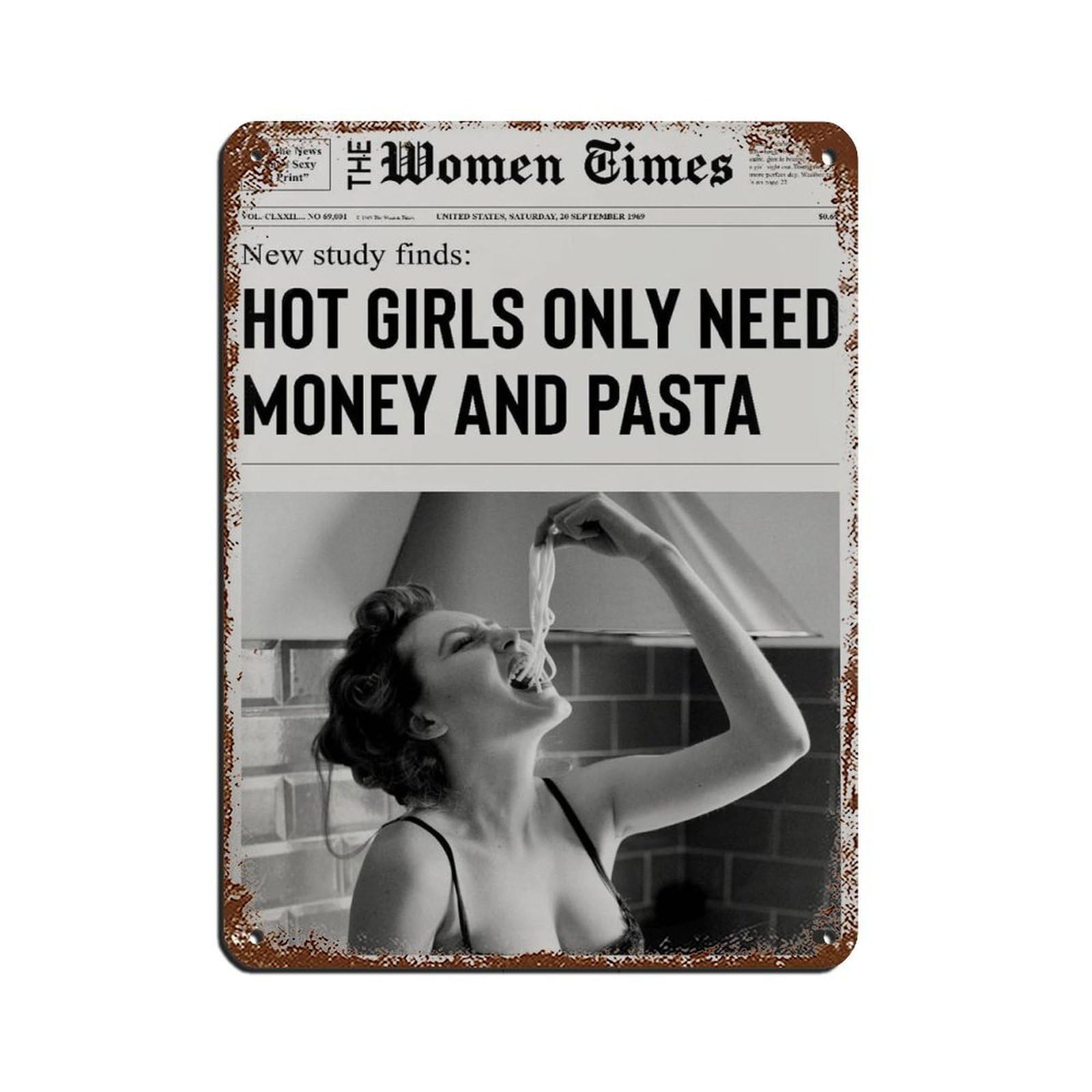 Pasta Art Print, Newspaper, Girl Dorm Room Art Tin Sign Vintage Metal Pub Club Cafe Bar Home Wall Art Decoration Poster Retro 12x16inch(30x40cm)