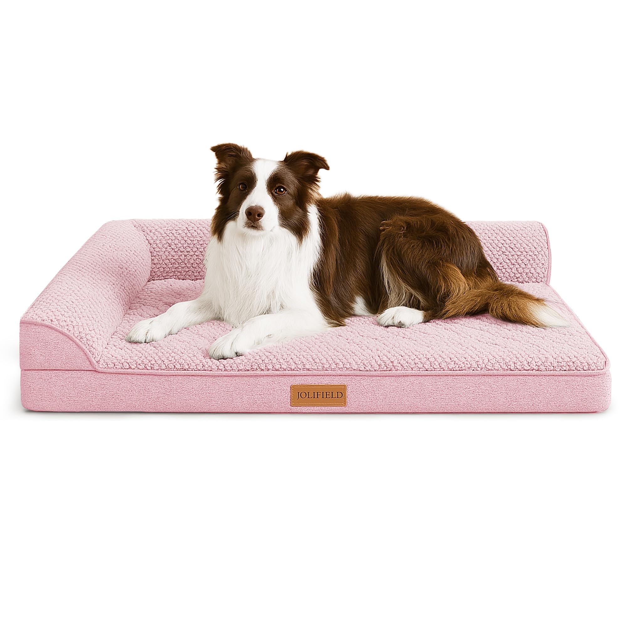 Jolifield Orthopedic Dog Bed Medium Size Dog 30''X20'', Waterproof L Bolster Egg Crate Foam Pet Crate Beds with Washable Removable Cover, Non-Slip