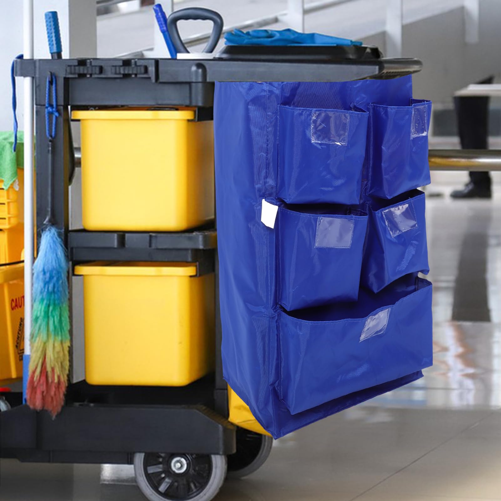 Bolsa de Limpieza para Carrito Tejido Oxford Azul, Reutilizable y Diseño Multifuncional Adecuado para Limpieza y Mantenimiento en Hoteles