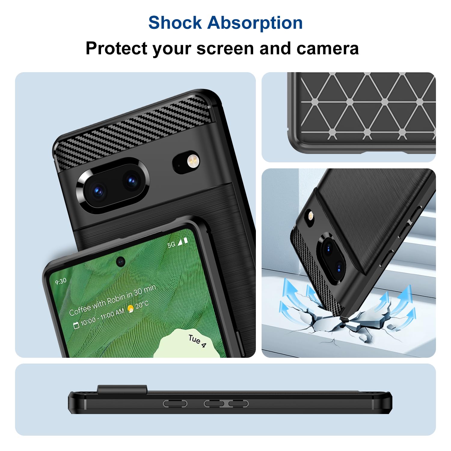 AOKUMA Custodia Morbida Per Google Pixel 7 - Cover Sottile In TPU Nero, Antigraffio E Antiurto Con Protezione Per Fotocamera - 3