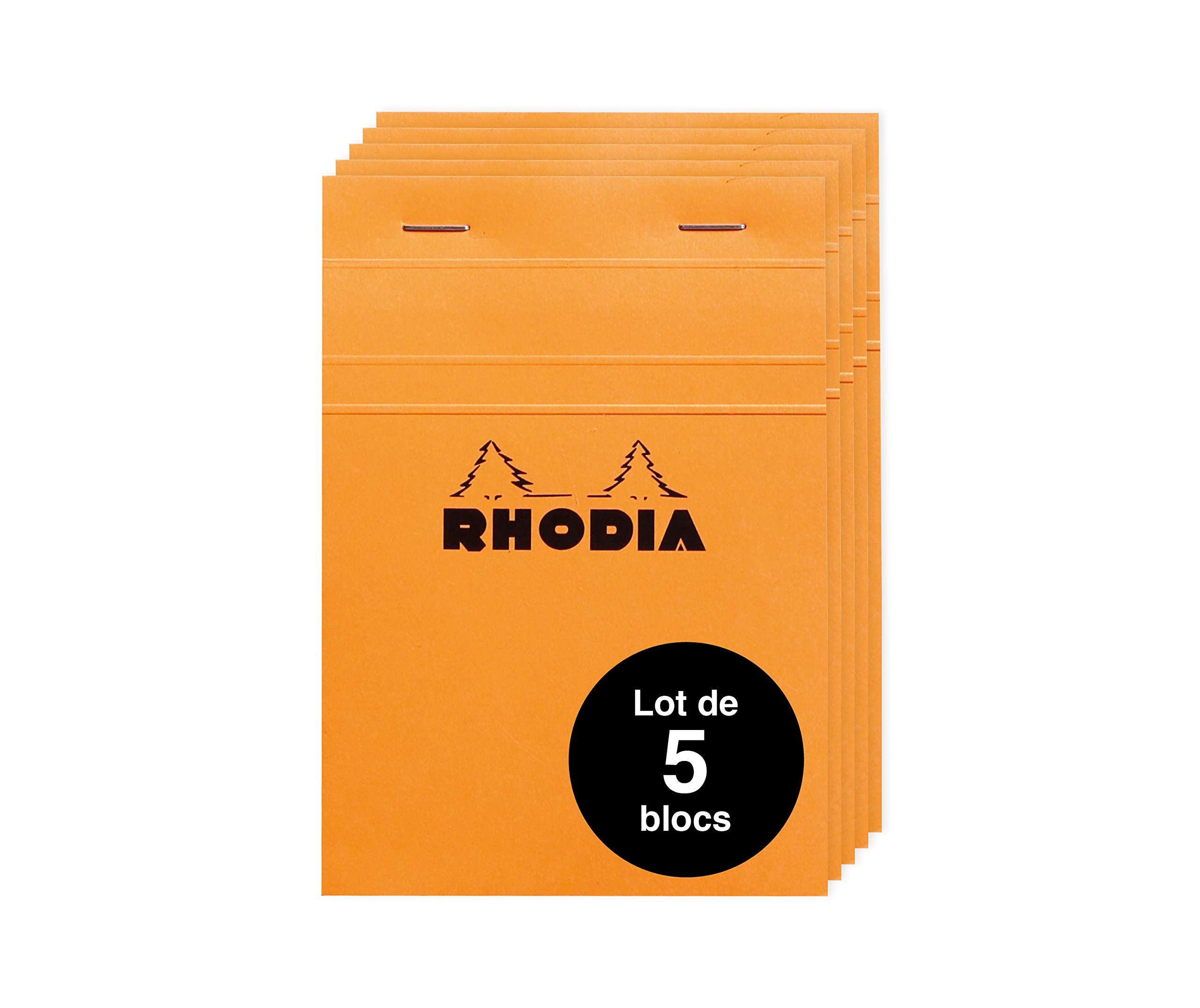 RHODIA 13200Amzc - Lote de 5 cuadernos de notas con grapado (Nº 13, A6), diseño de cuadros, 80 hojas desmontables, color blanco 80 g/m², tapa de tarjeta revestida flexible y resistente